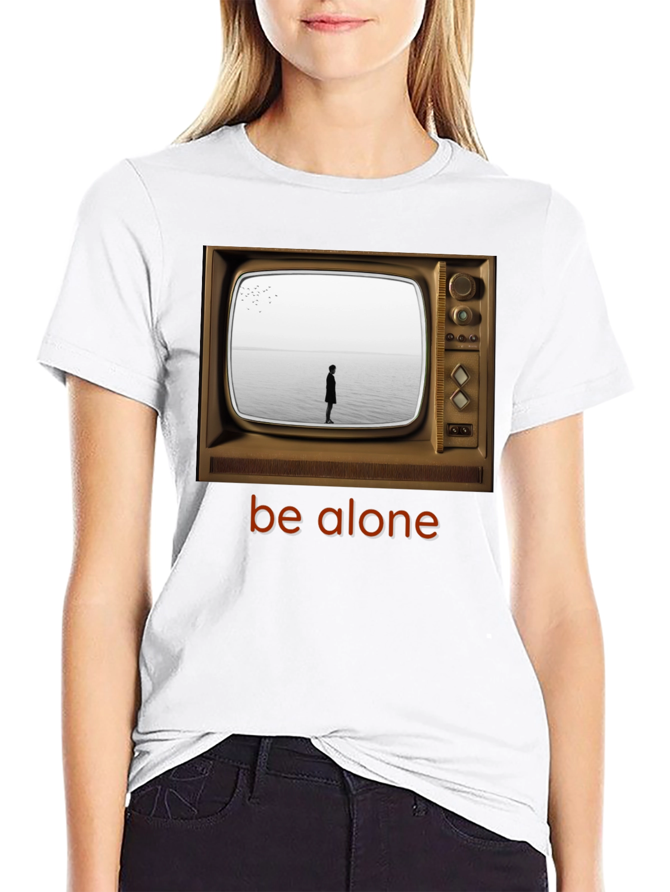 Black Retro TV Graphic Tee - Be Alone Comfort Fit view 9