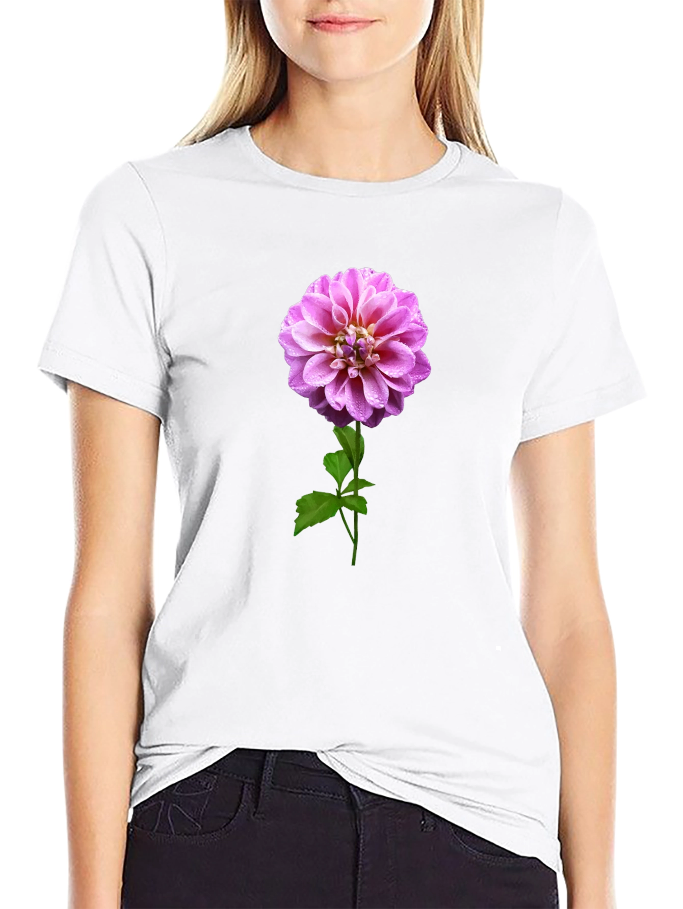 Pink Dahlia Flower Graphic T-Shirt - 9