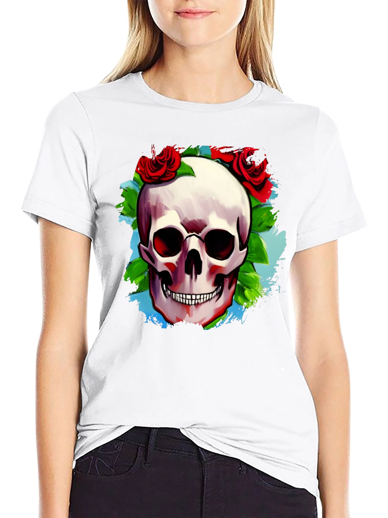 Black Skull & Roses Graphic T-Shirt view 9
