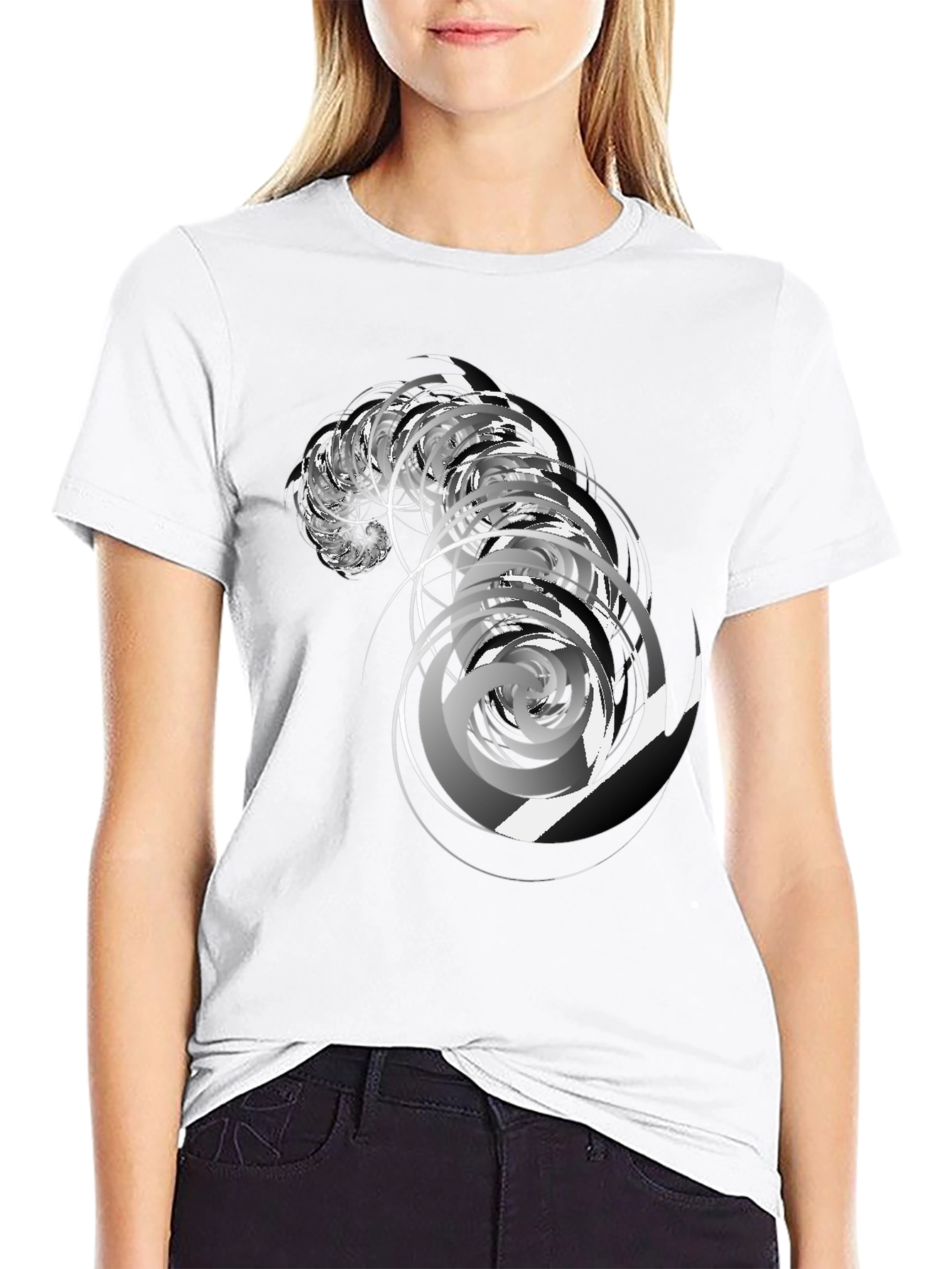 Black Abstract Swirl Graphic Black T-Shirt view 9