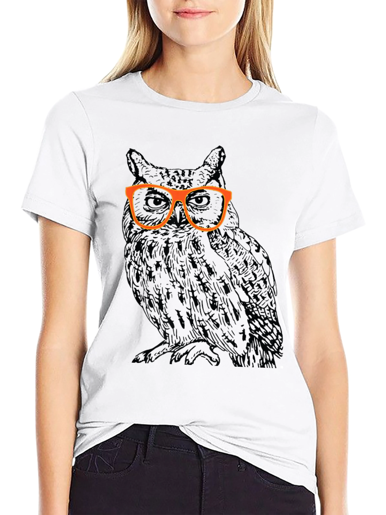 Black Cool Owl with Glasses Graphic T-Shirt view 9