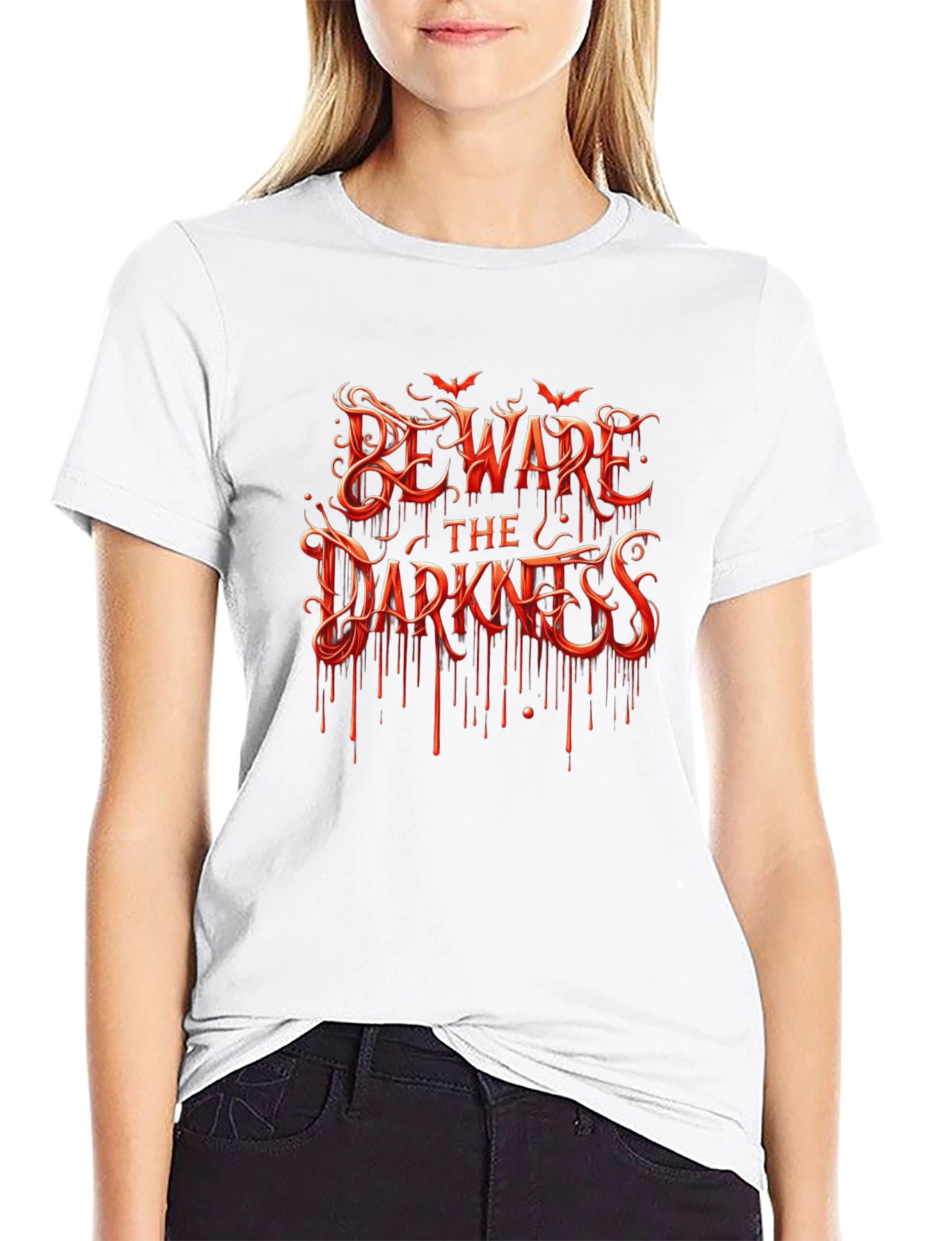 Black Beware the Darkness Graphic Tee - Halloween Style view 9