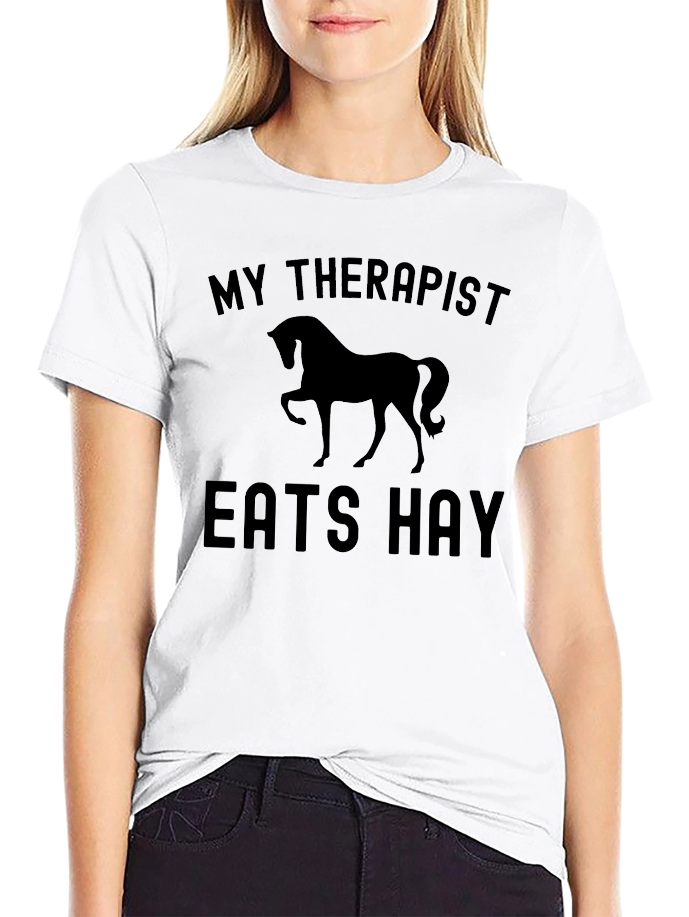 Black My Therapist Eats Hay - Horse Lover Humor T-Shirt view 9