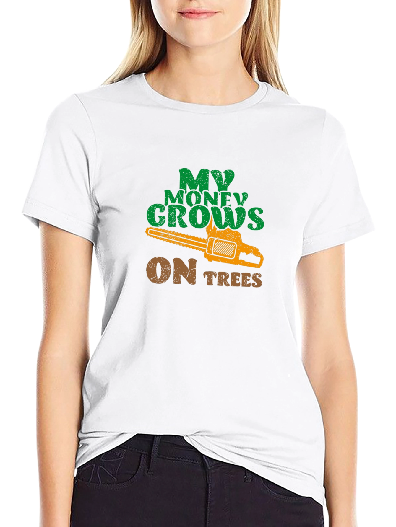 Black My Money Grows on Trees Chainsaw T-Shirt view 9