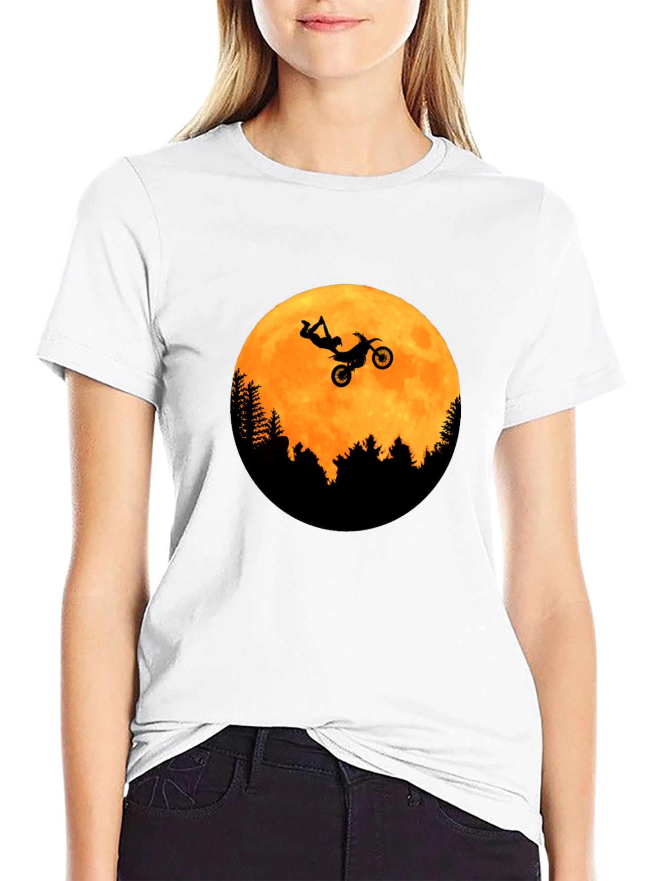 Black Dirt Bike Moon Graphic Tee - Black Cotton T-Shirt view 9