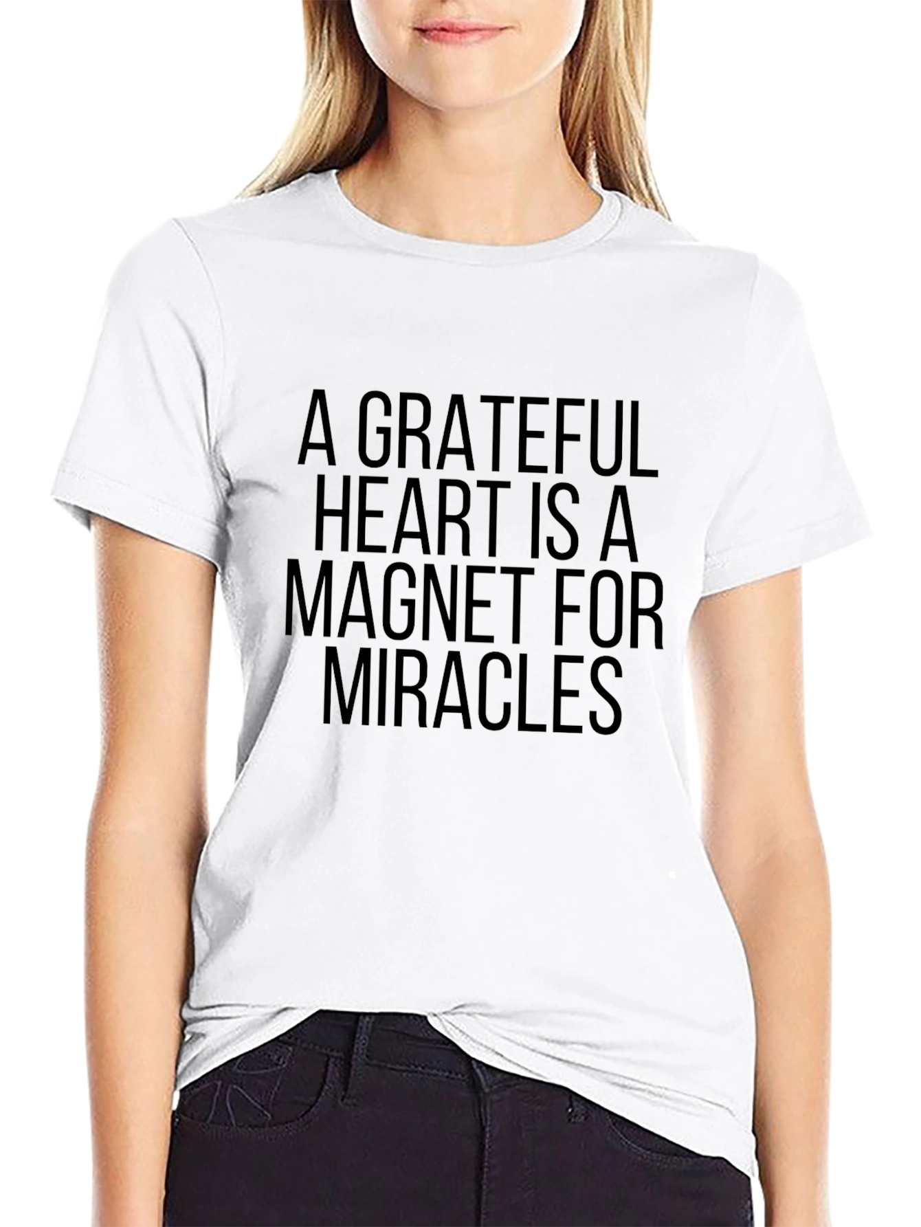 Black Grateful Heart T-Shirt: Magnet for Miracles Black Tee view 9