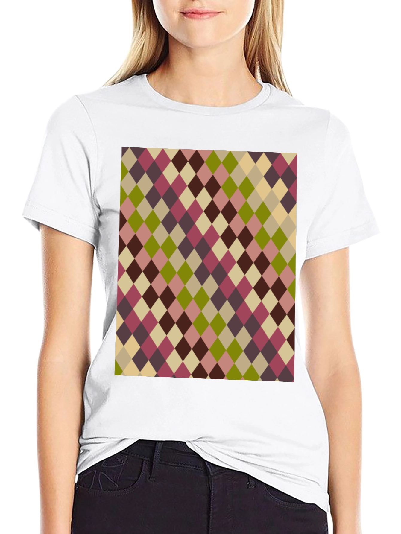 Black Retro Argyle Pattern Black T-Shirt view 9