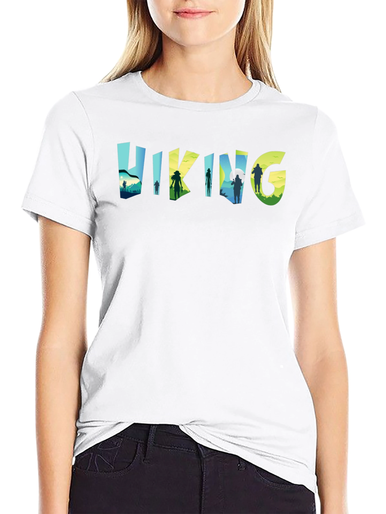 Black Hiking Adventure Tee - Nature Silhouette Design view 9