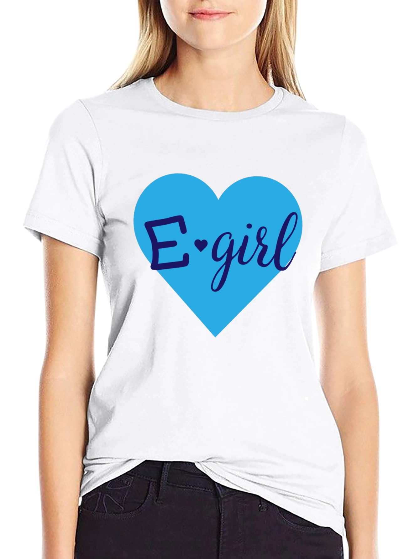 Black E-Girl Heart Graphic Tee - Trendy Casual Top view 9