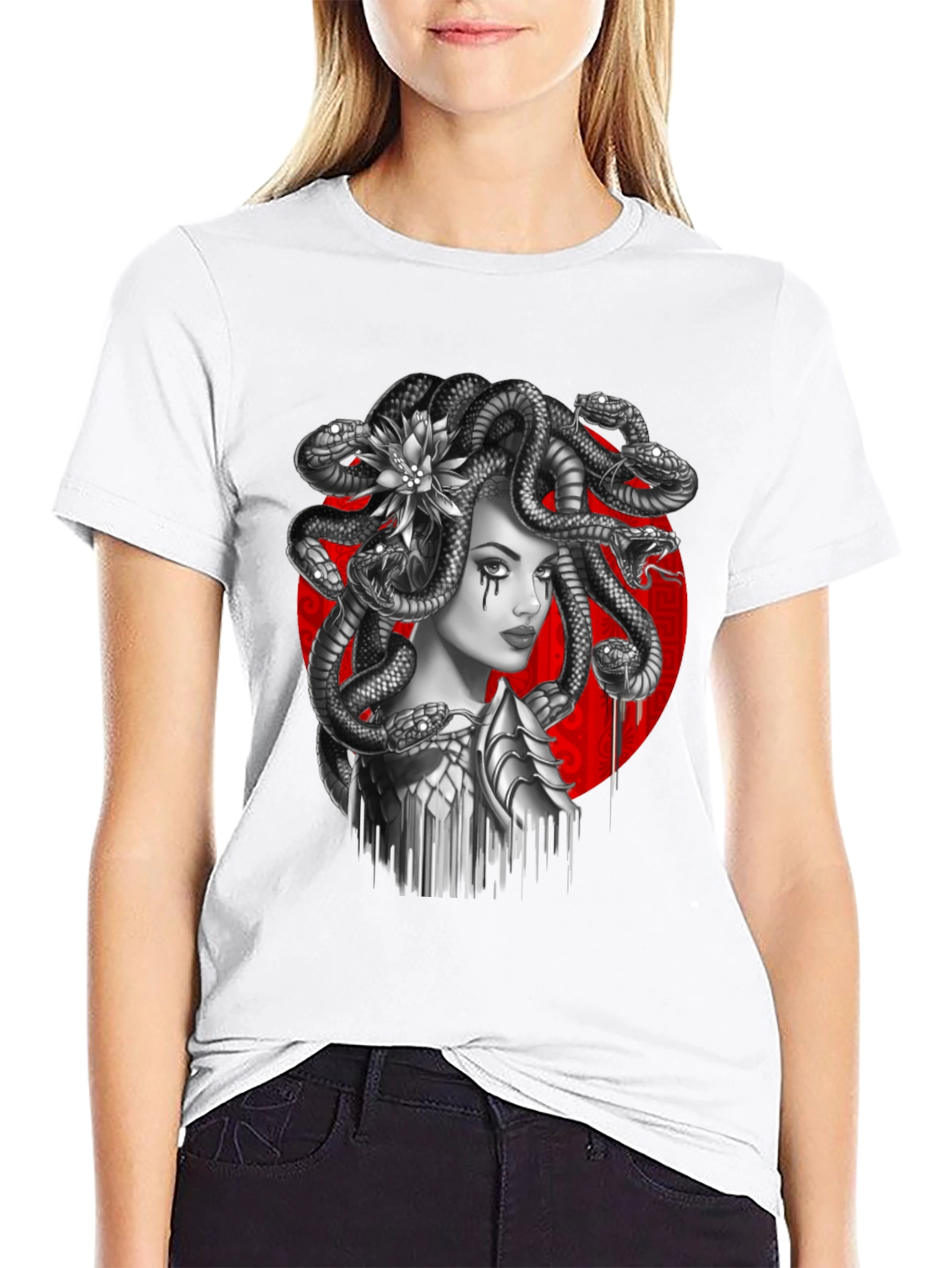 Black Medusa Graphic Tee - Mythical Serpent Head T-Shirt view 9