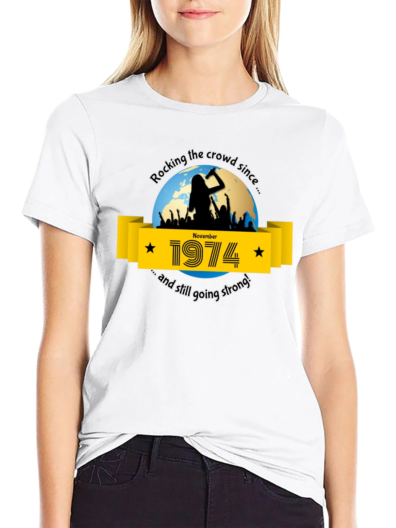 Black Rocking the Crowd Since 1974 T-Shirt view 9