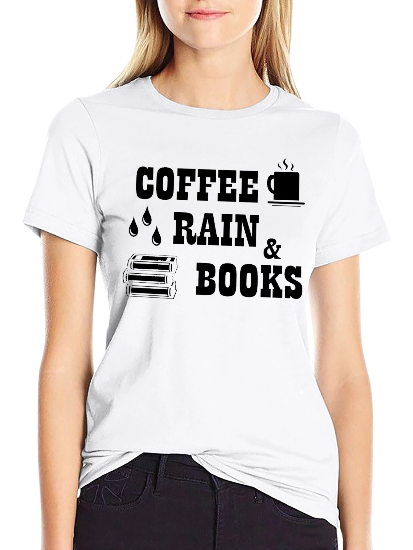 Black Coffee Rain and Books Black T-Shirt view 9