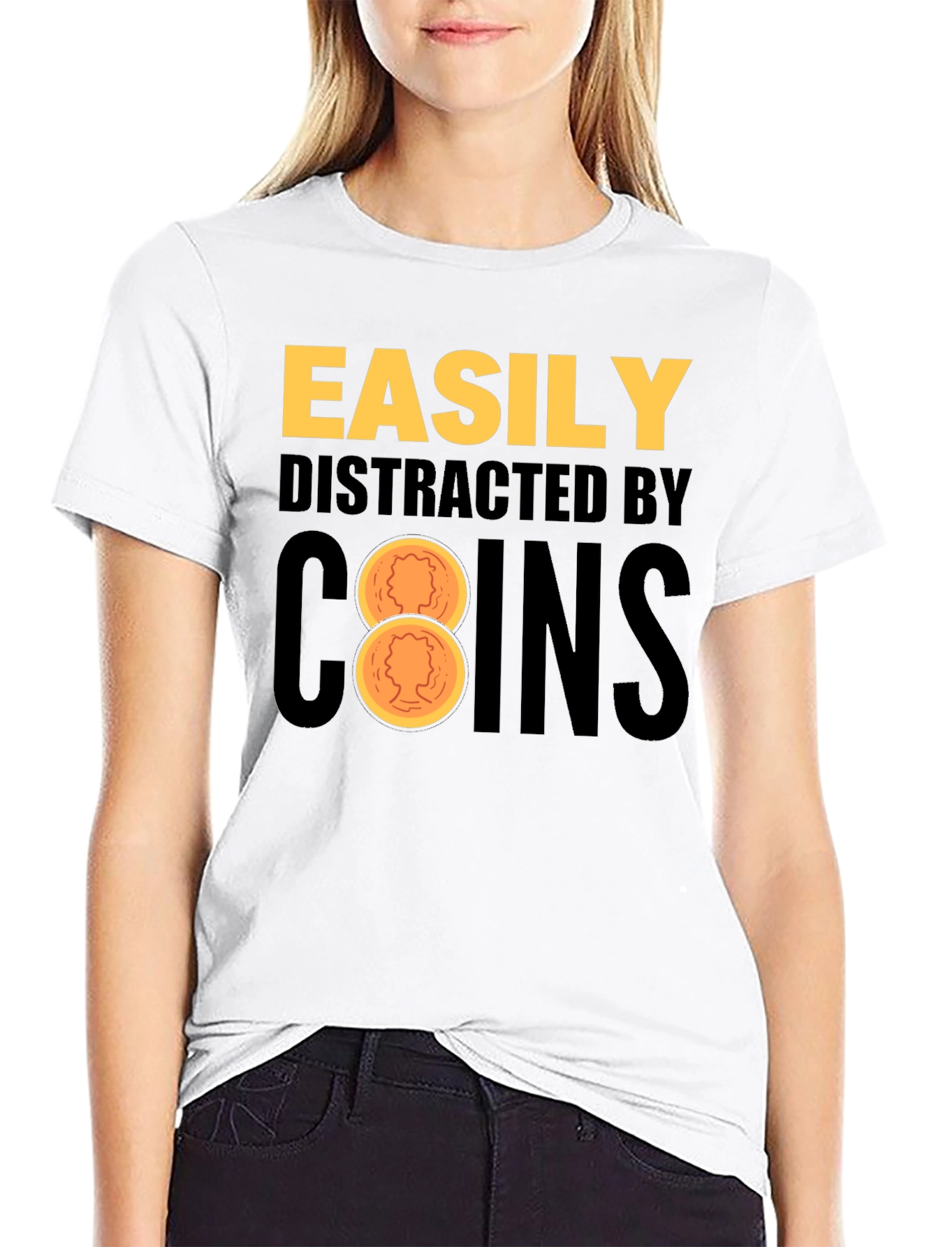 Black Easily Distracted By Coins Black T-Shirt view 9
