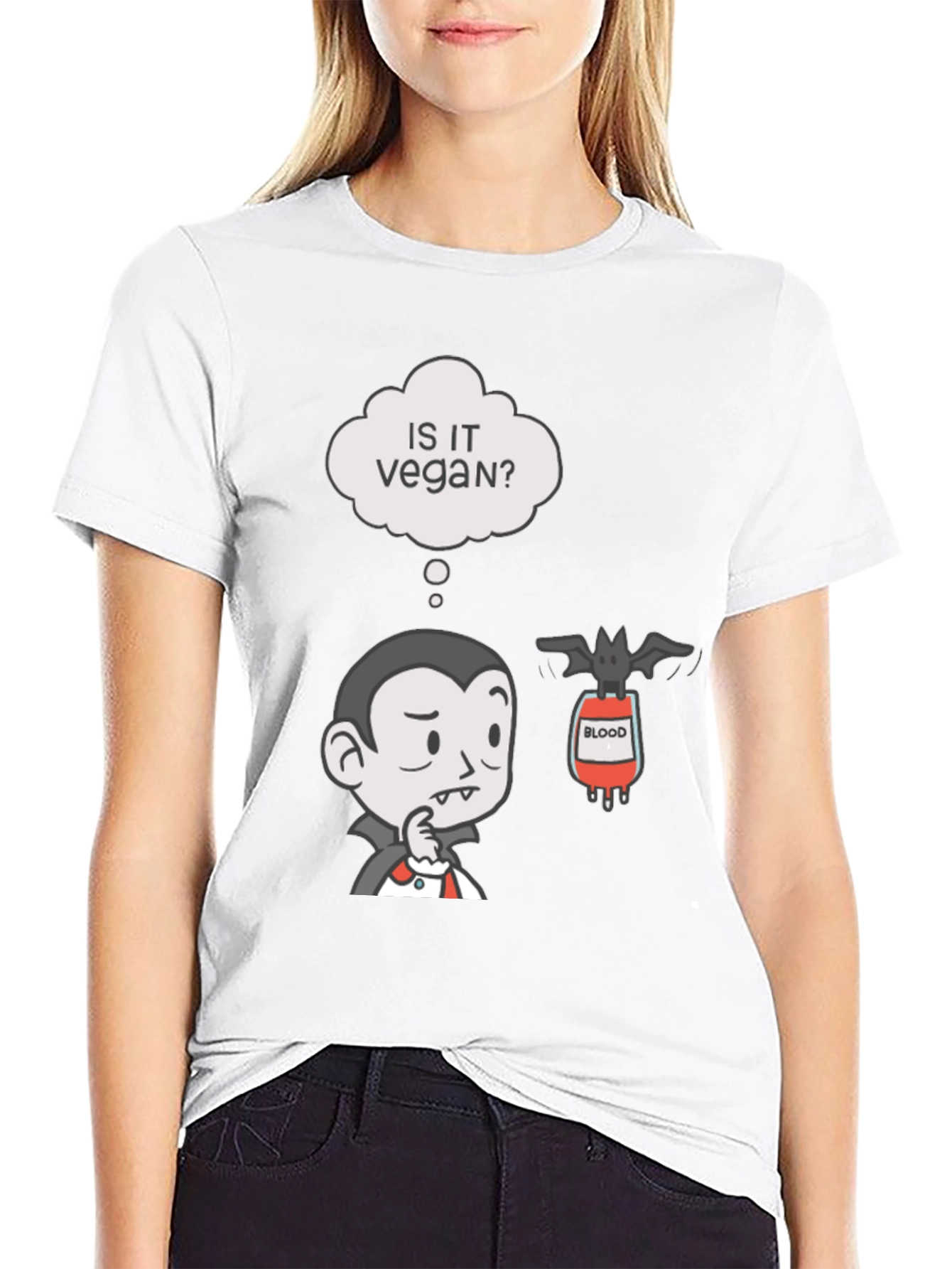 Black Vegan Vampire Humor T-Shirt view 9