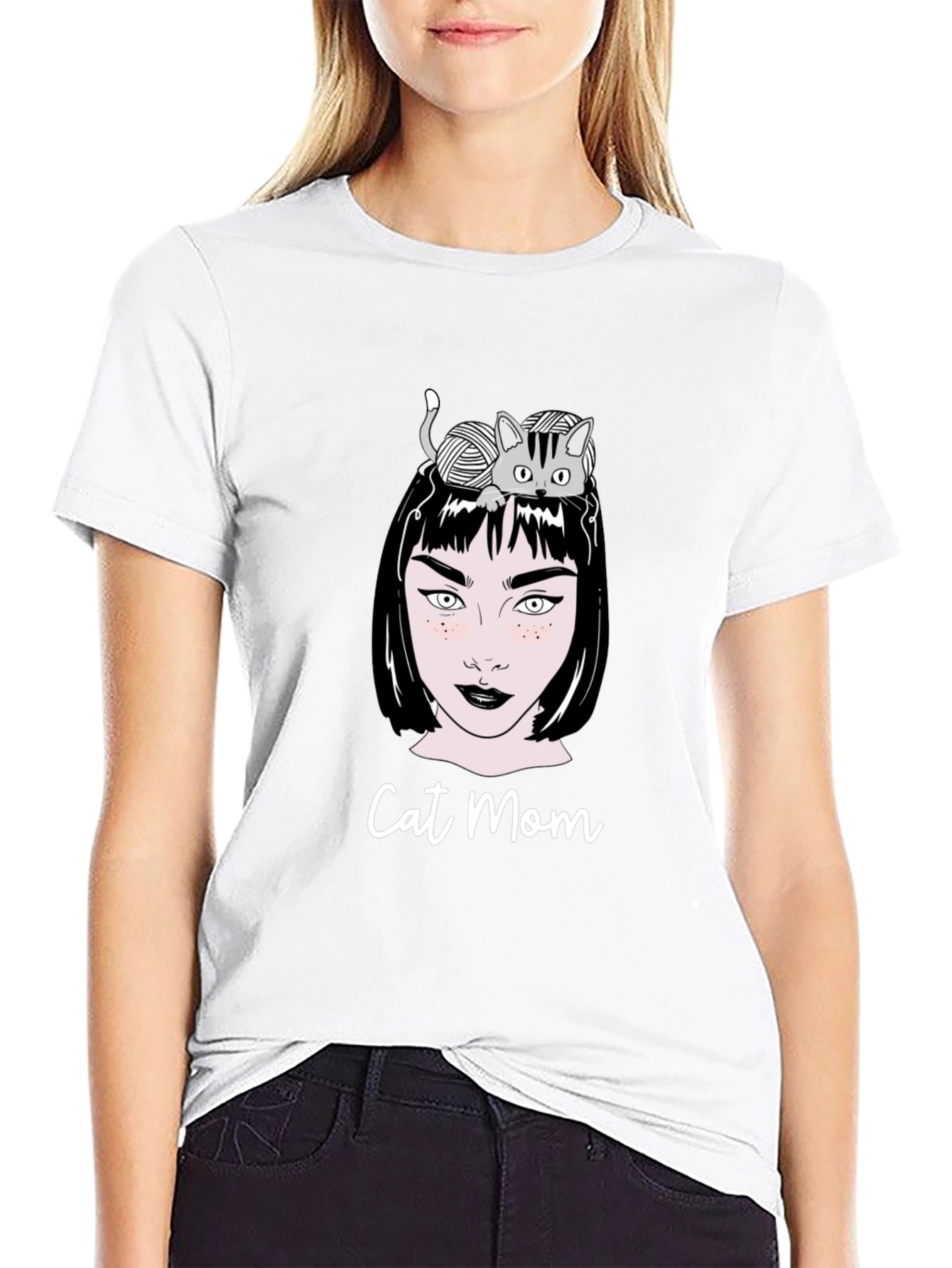 Black Cat Mom Graphic T-Shirt - Unisex Black Tee view 9