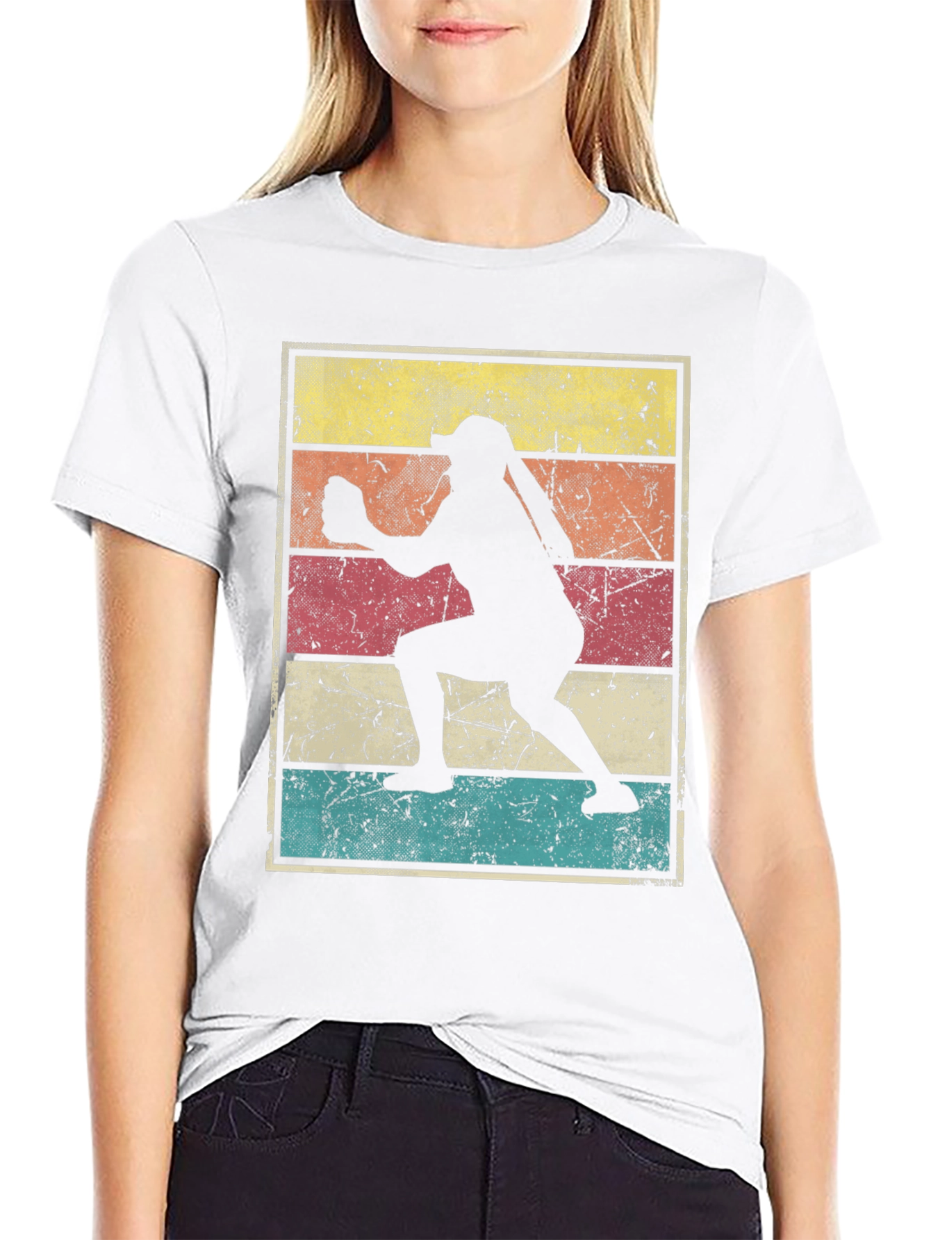 Black Vintage Softball Player T-Shirt view 9