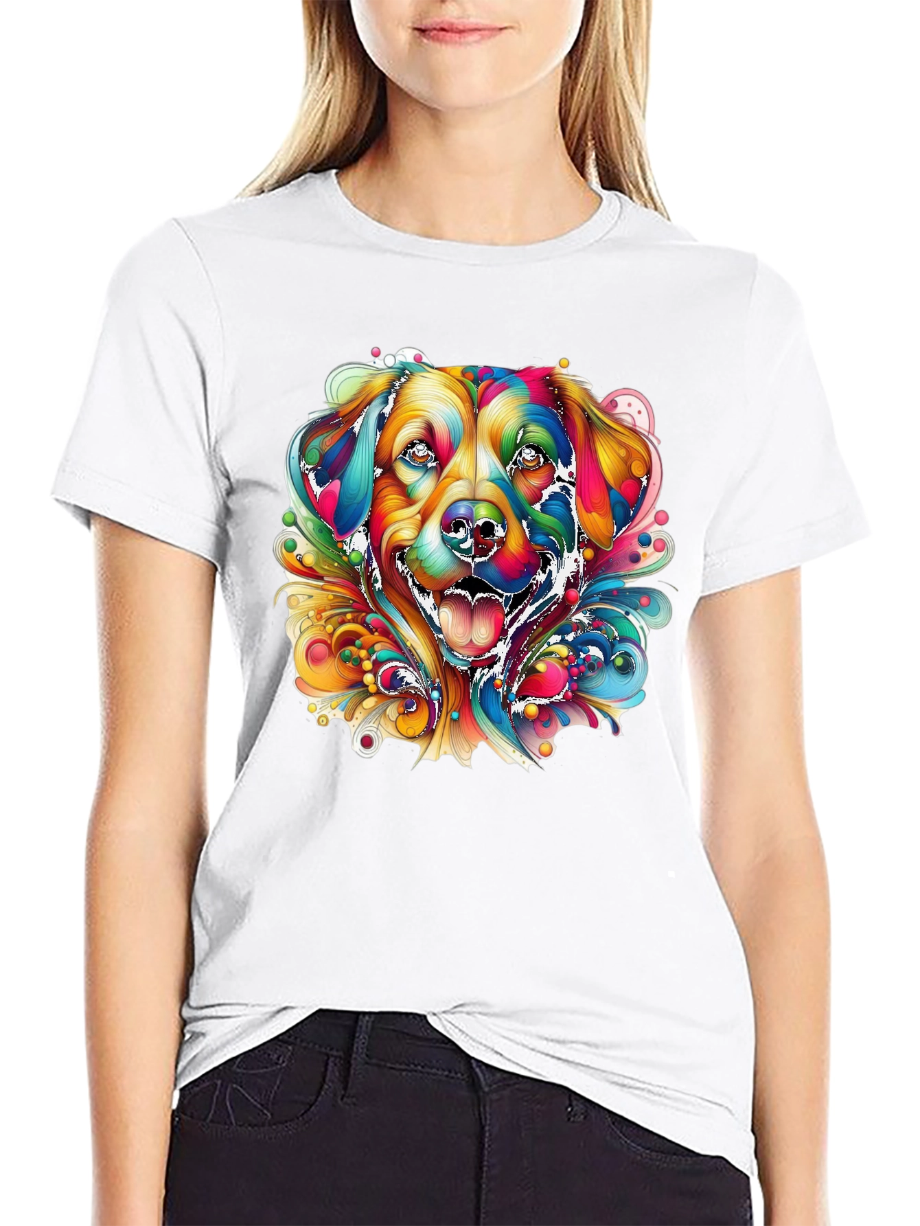 Black Colorful Dog Graphic Black T-Shirt view 9