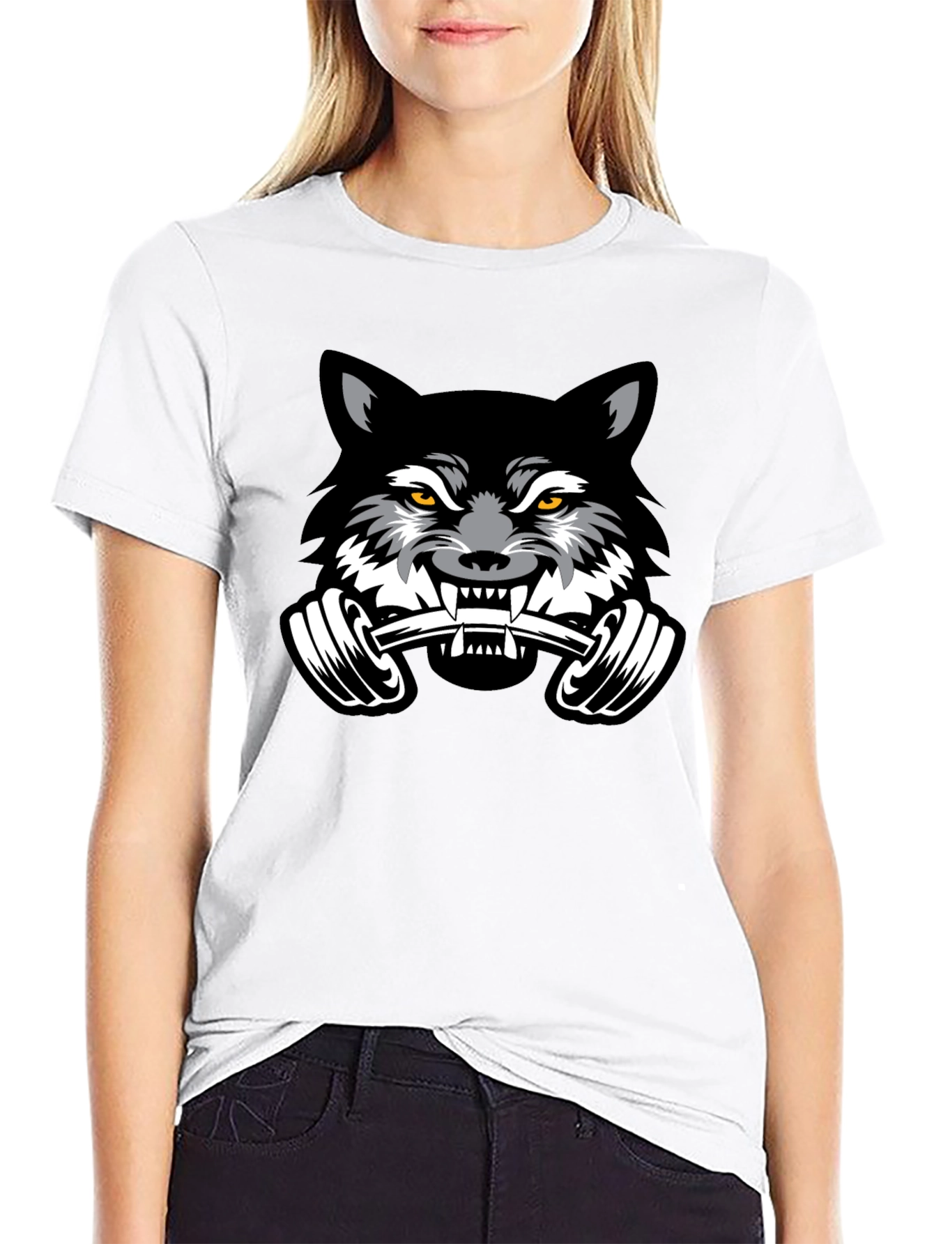 Black Wolf Barbell Black T-Shirt view 9