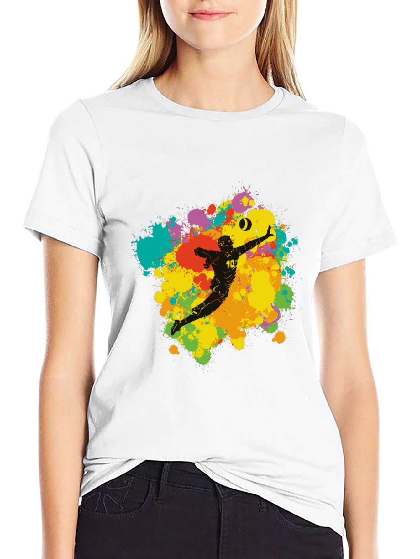Black Volleyball Player Art T-Shirt - Colorful Splash Design view 9