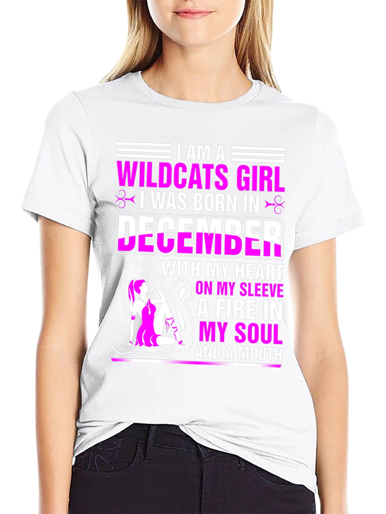 Black Wildcats Girl December Birthday T-Shirt view 9