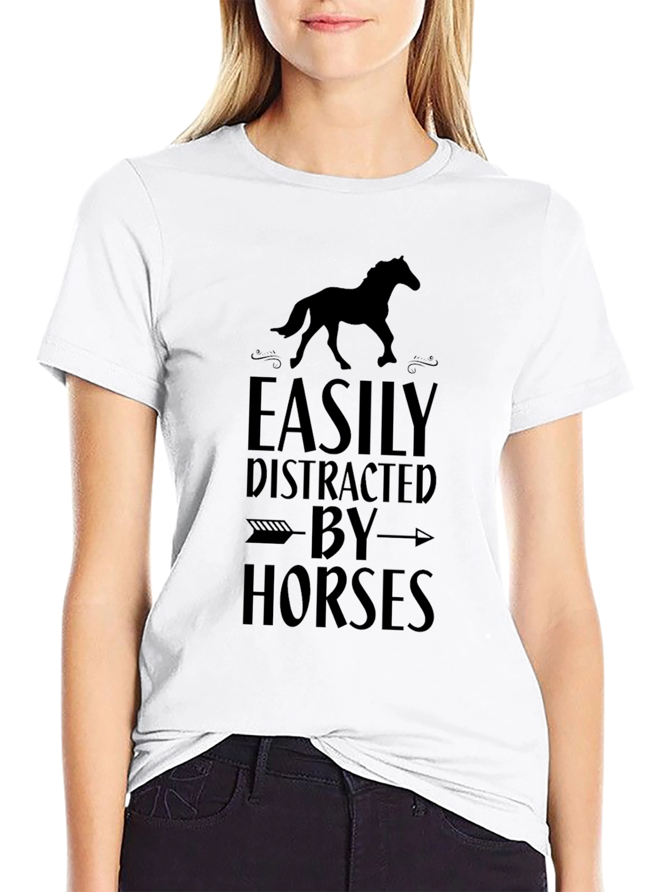 Black Easily Distracted by Horses Graphic Tee view 9