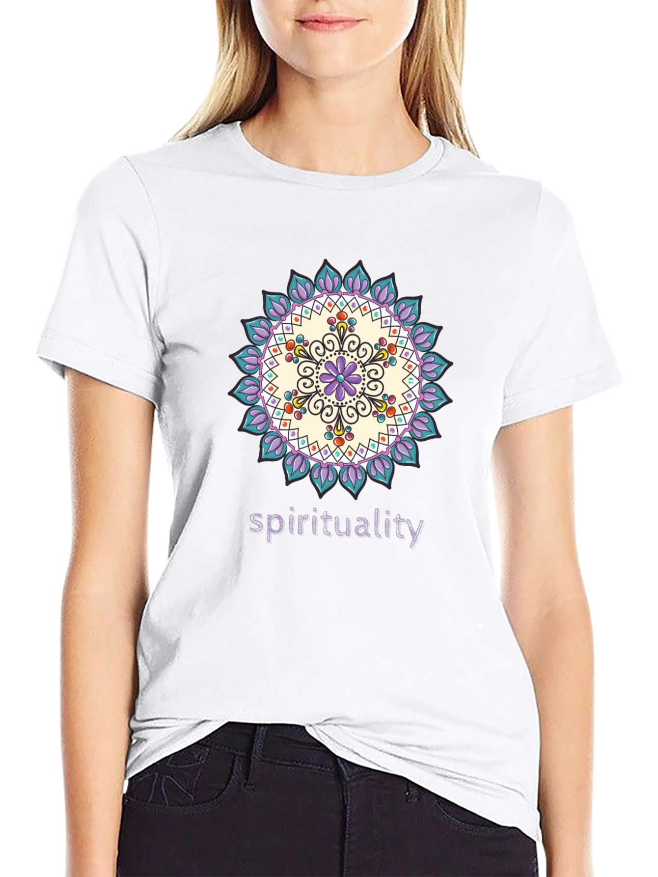 Black Spiritual Mandala Design Black T-Shirt view 9