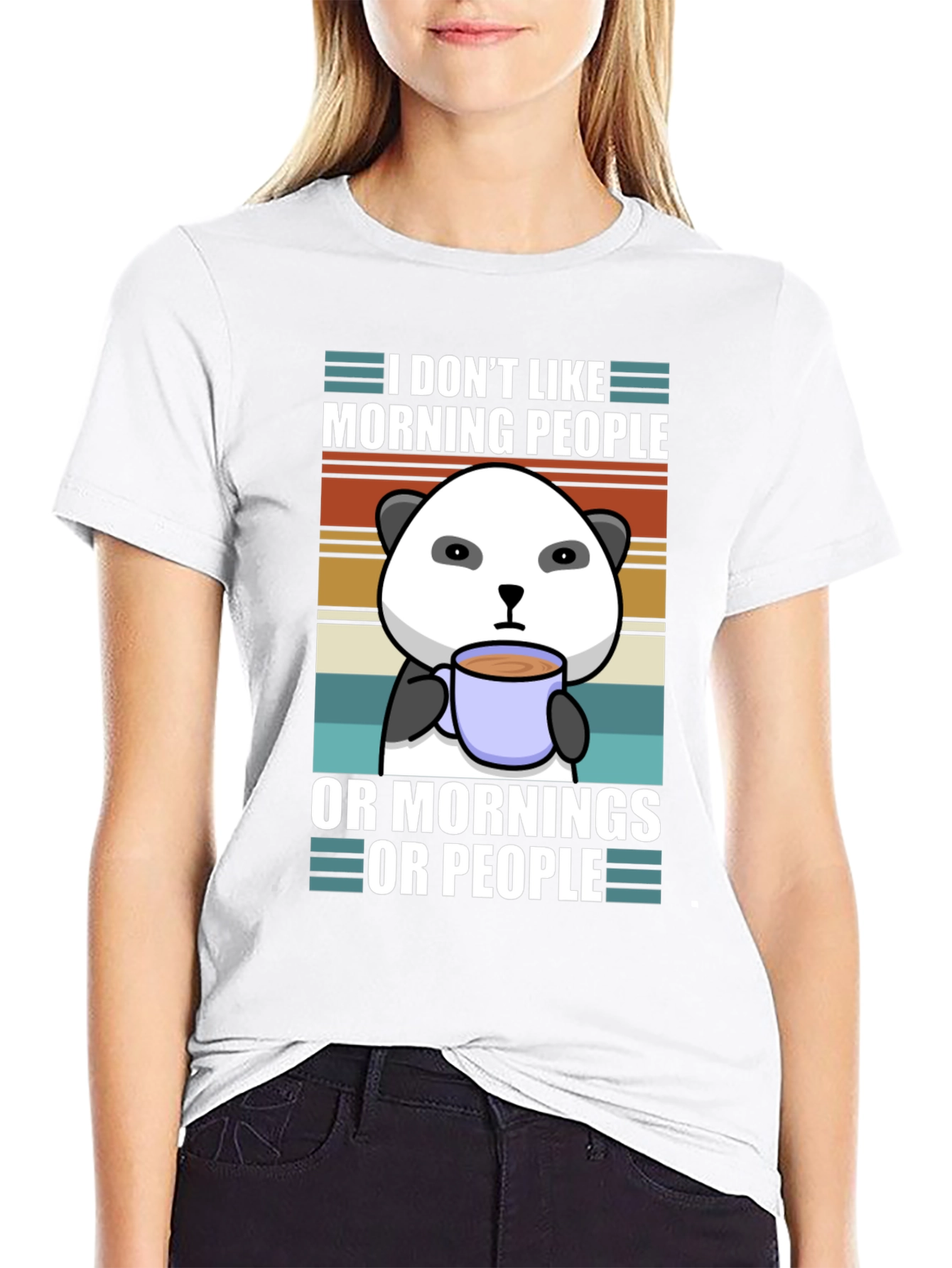Black I Don't Like Morning People Panda Graphic Tee view 9