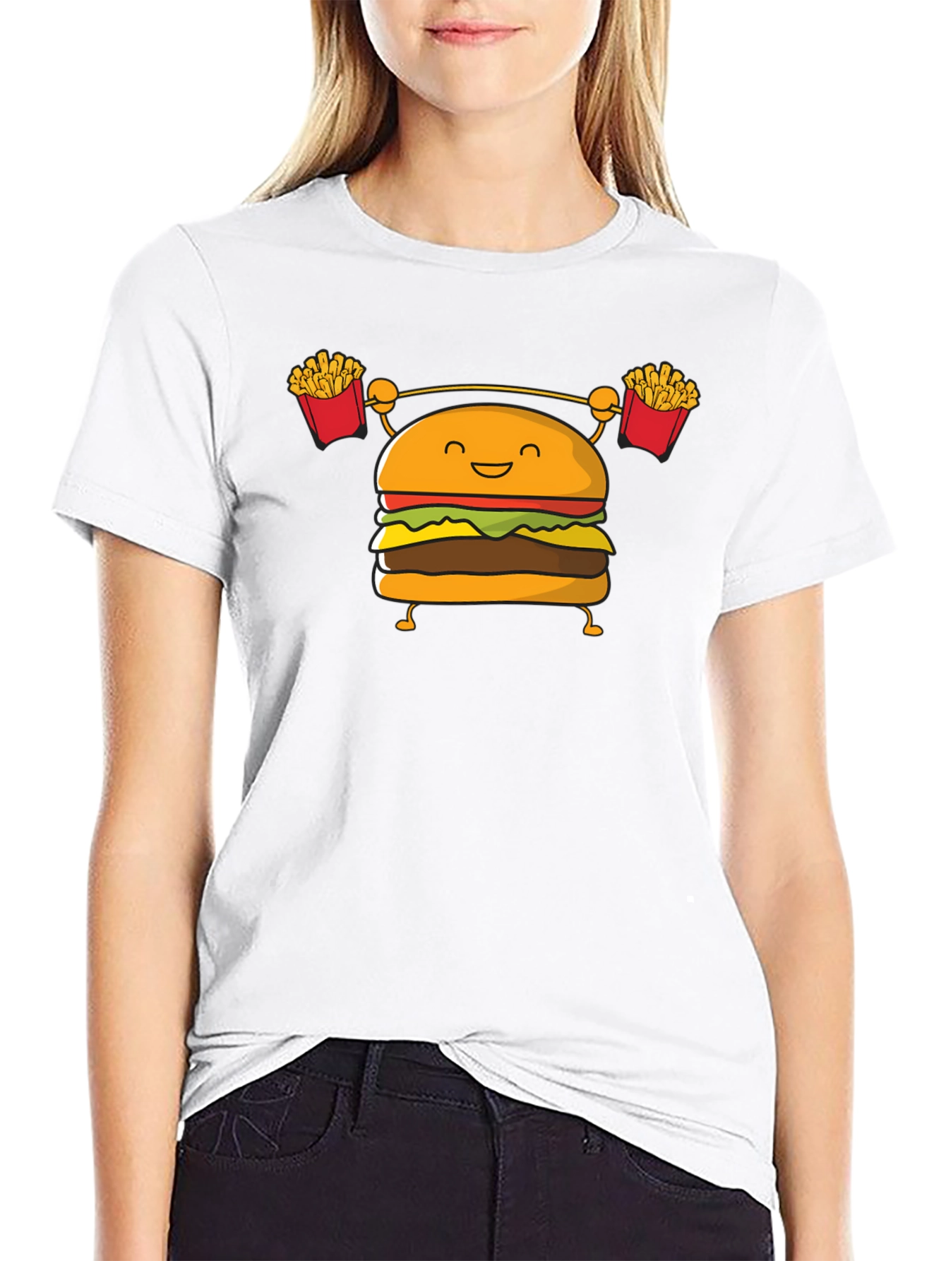 Black Burger Lifting Weights Funny Graphic T-Shirt view 9