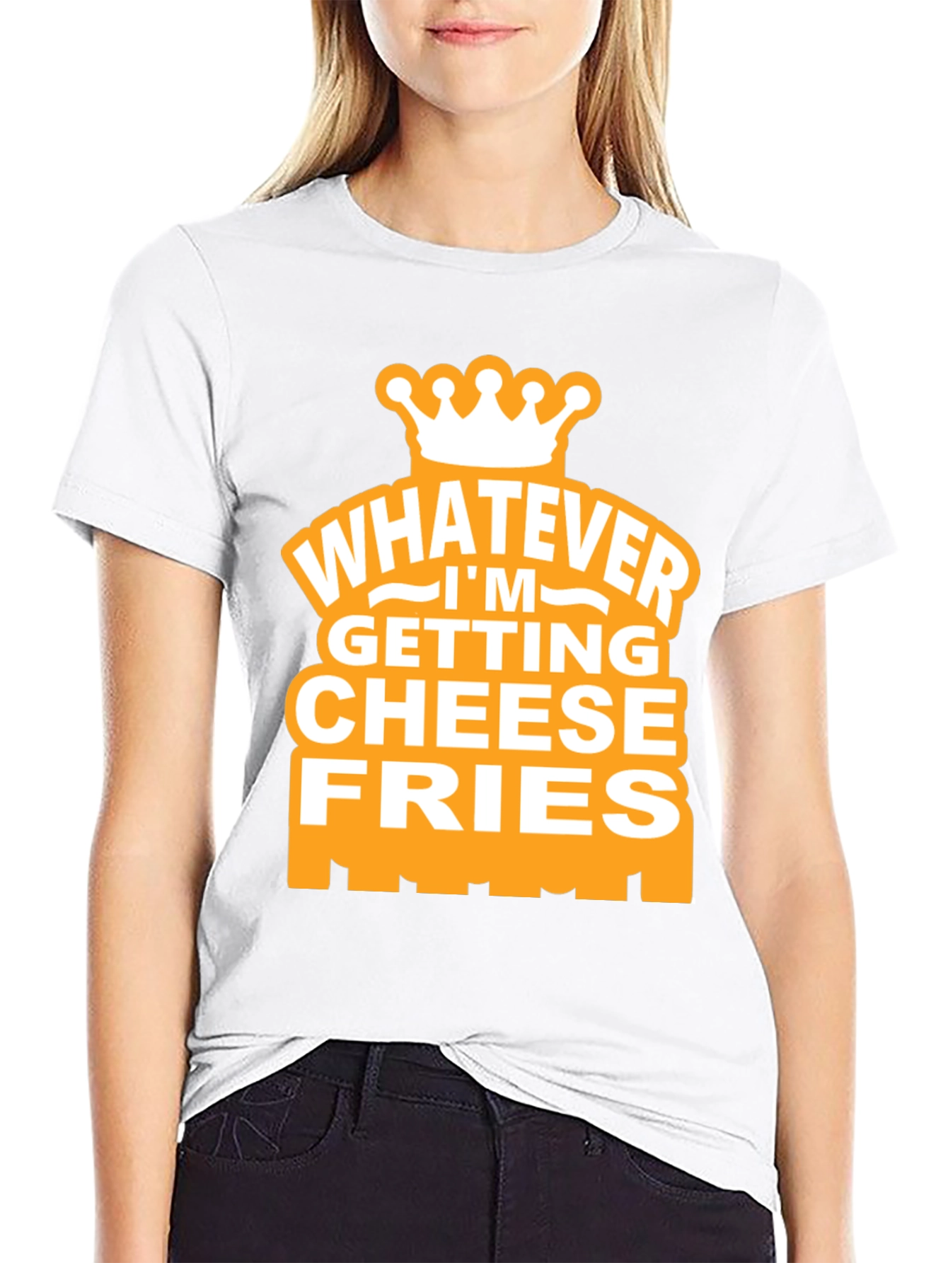 Black Whatever I'm Getting Cheese Fries Black T-Shirt view 9