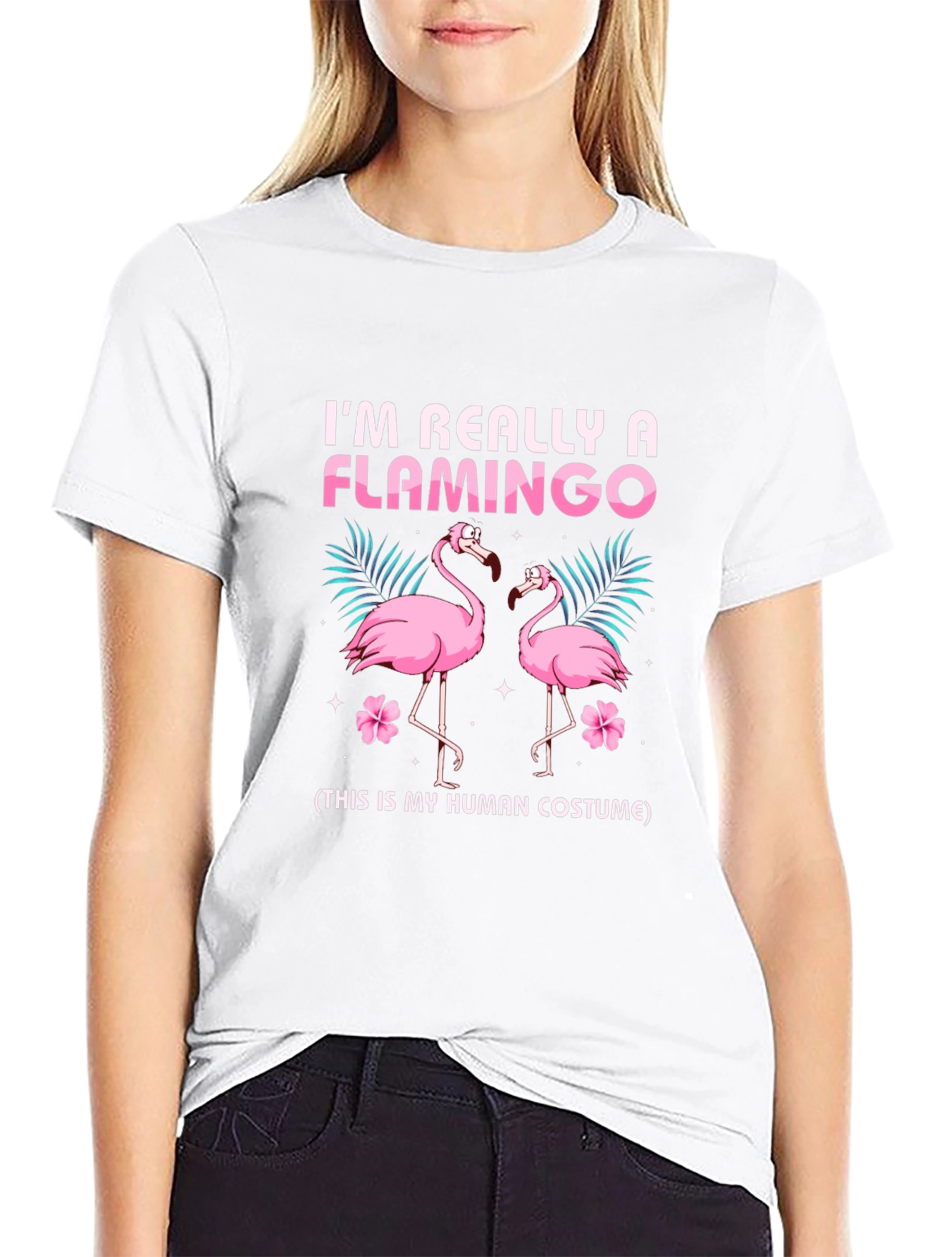 Black Funny Flamingo Human Costume Graphic T-Shirt view 9