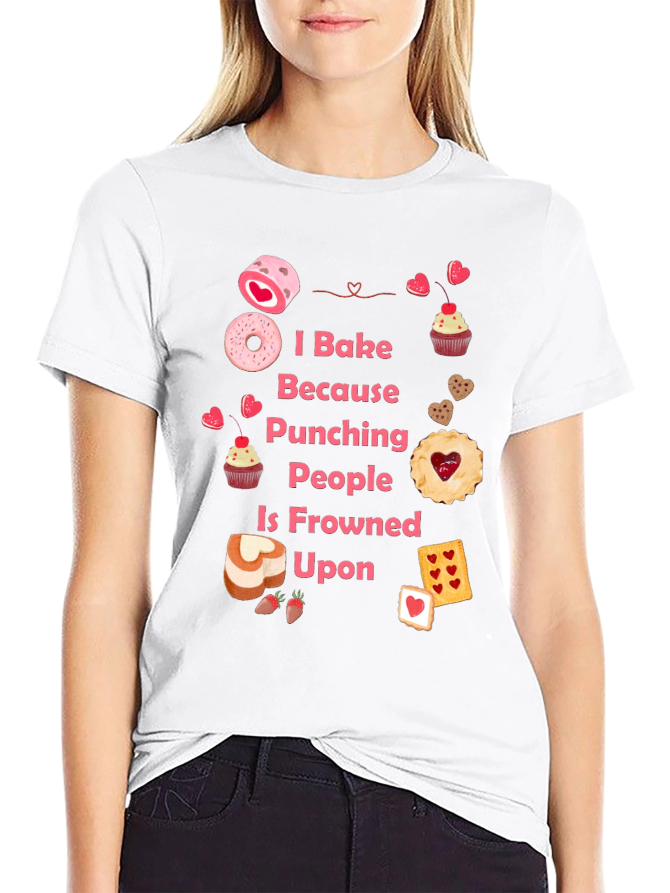 Black I Bake Because Punching People Is Frowned Upon T-Shirt view 9