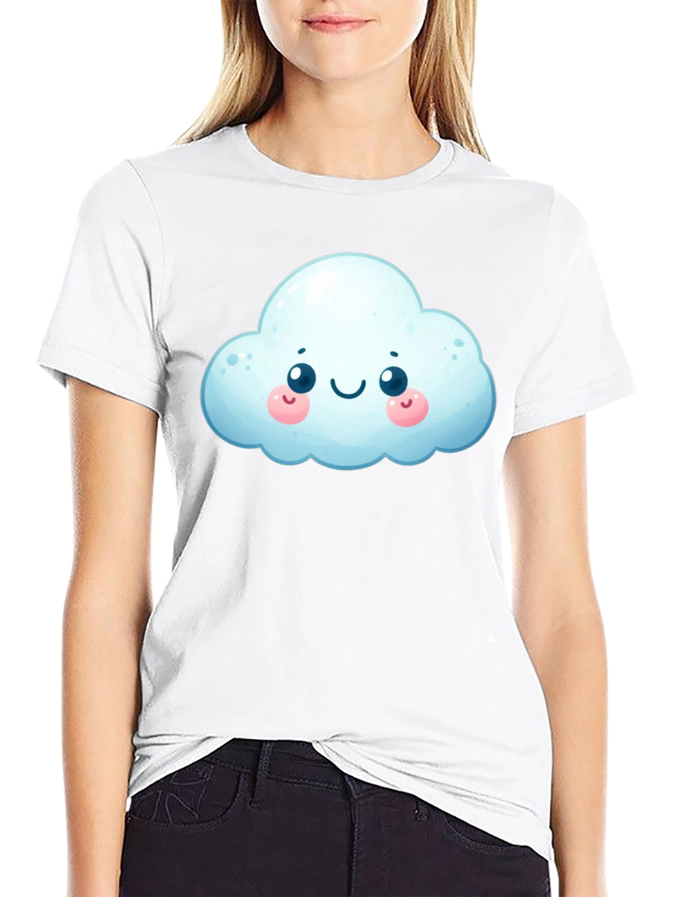 Black Cute Cloud Graphic T-Shirt - Black Cotton Tee view 9