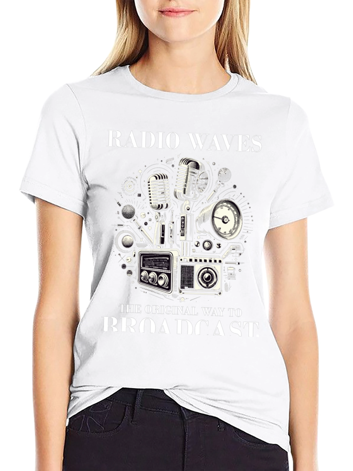 Black Retro Radio Waves Broadcast Graphic Tee view 9