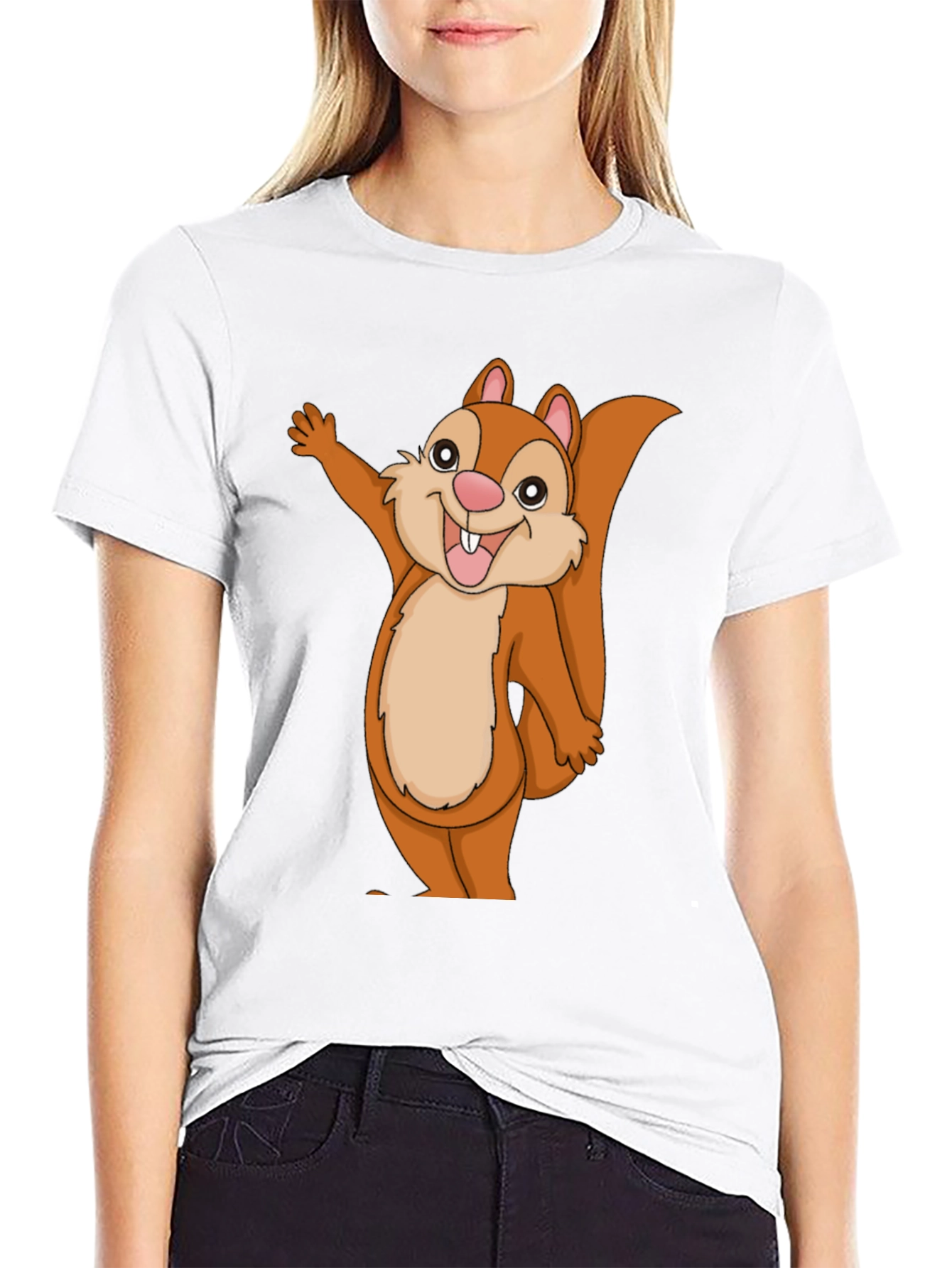 Black Cute Cartoon Squirrel Graphic T-Shirt view 9