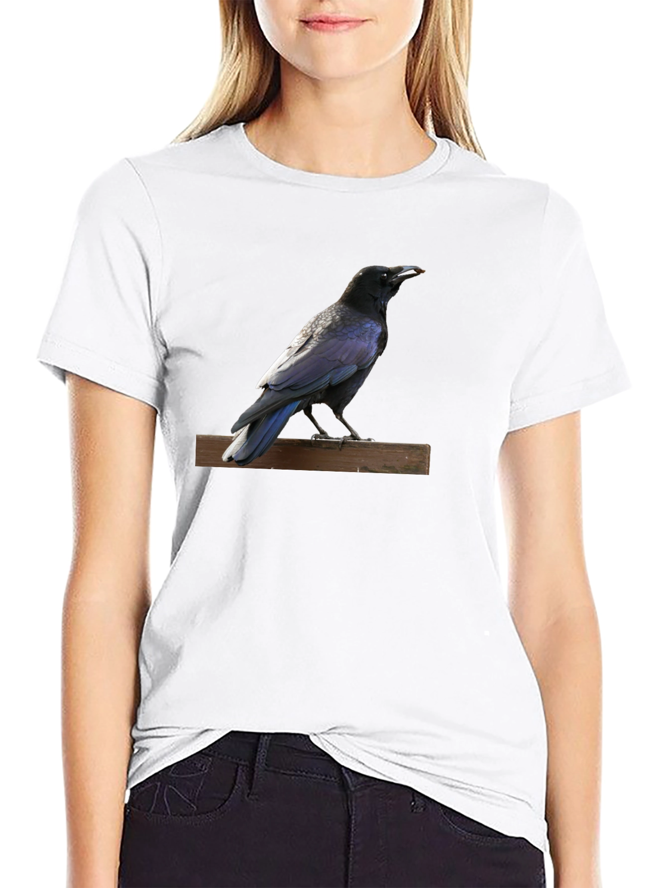 Black Raven Perched T-Shirt - Black Crew Neck view 9