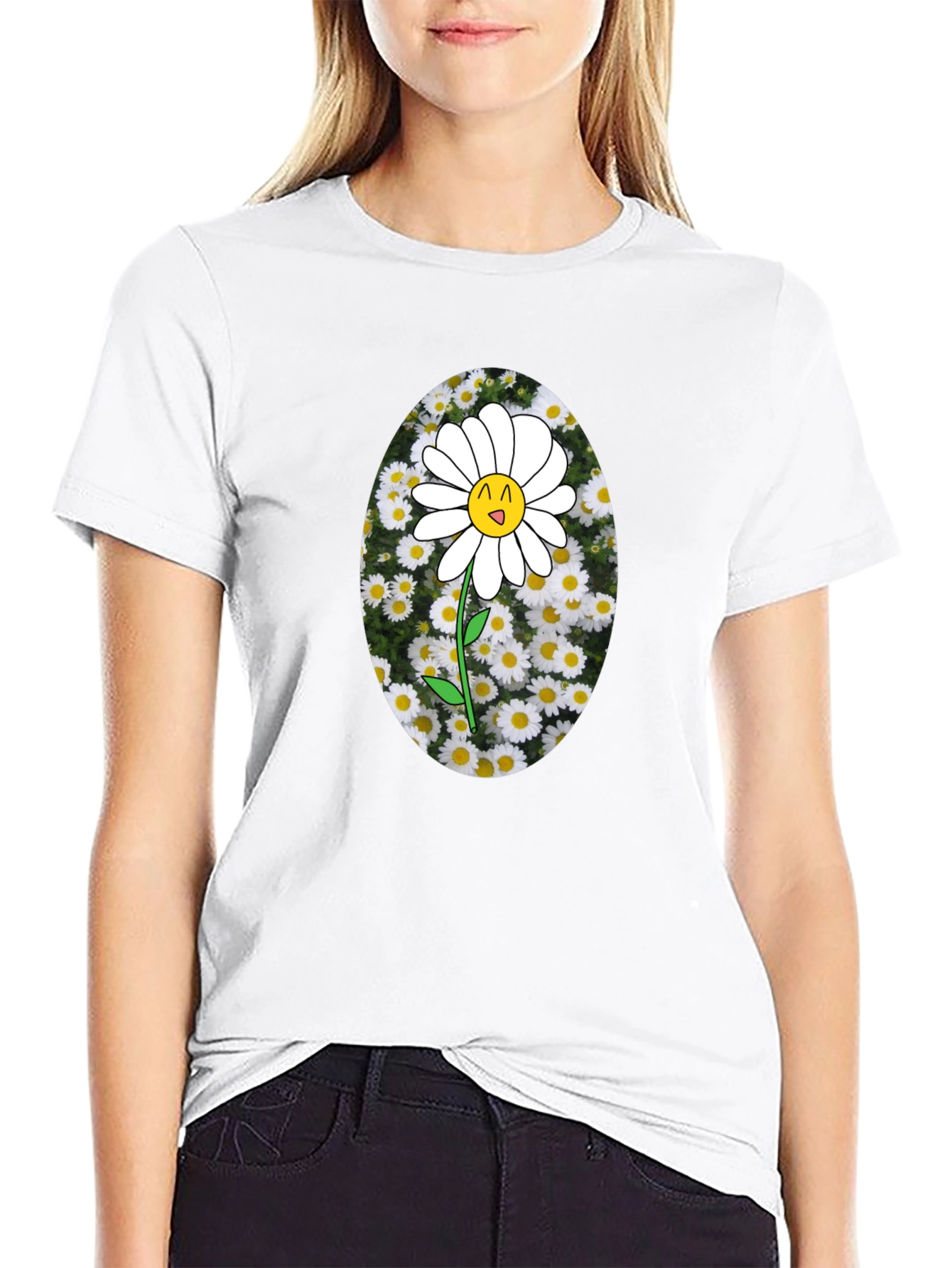 Black Black T-Shirt with Daisy Graphic view 9