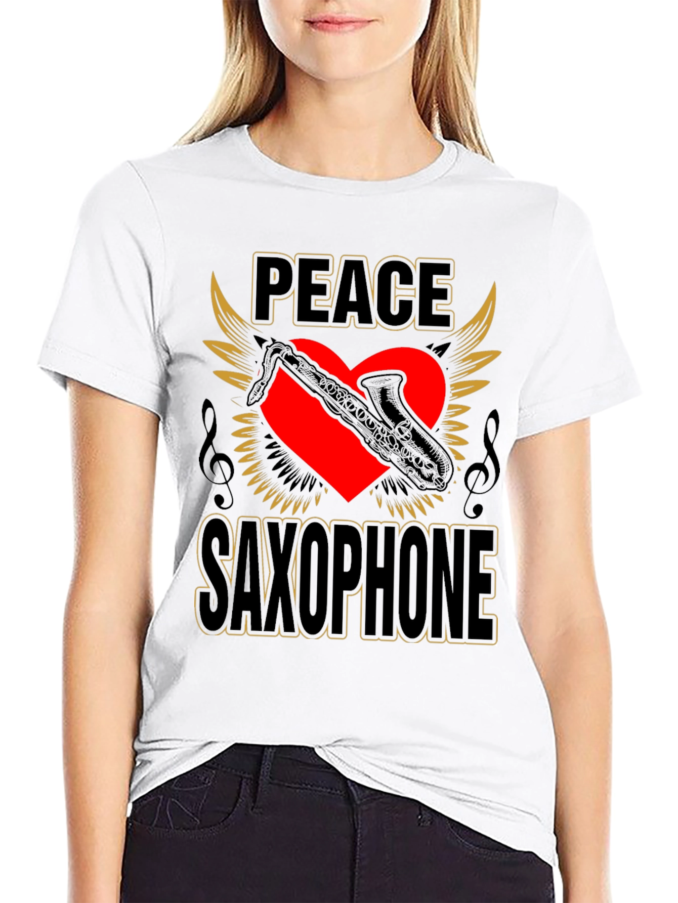 Black Peace Saxophone Graphic T-Shirt Musician Tee view 9