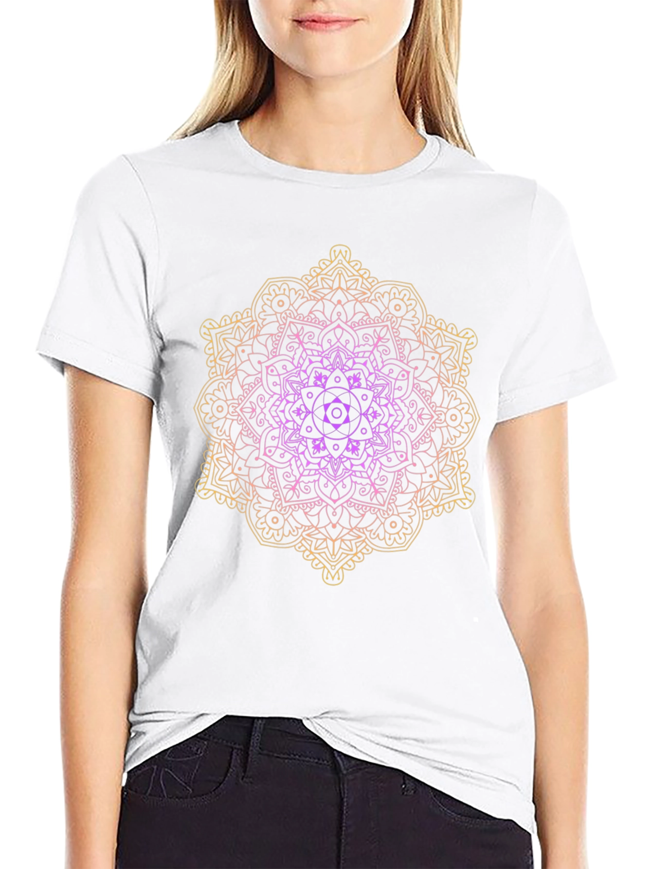 Black Gradient Mandala Graphic Tee - Black Cotton Casual Shirt view 9