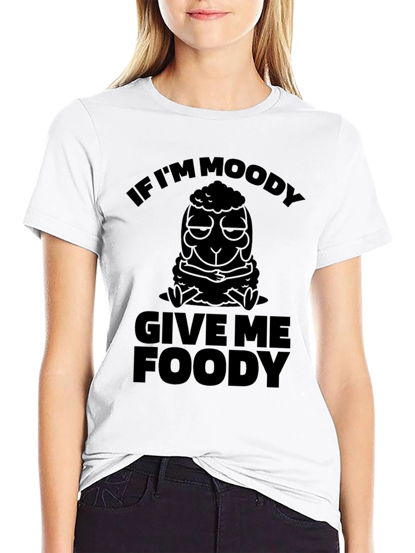 Black Moody Sheep Foody T-Shirt - Funny Unisex Tee view 9
