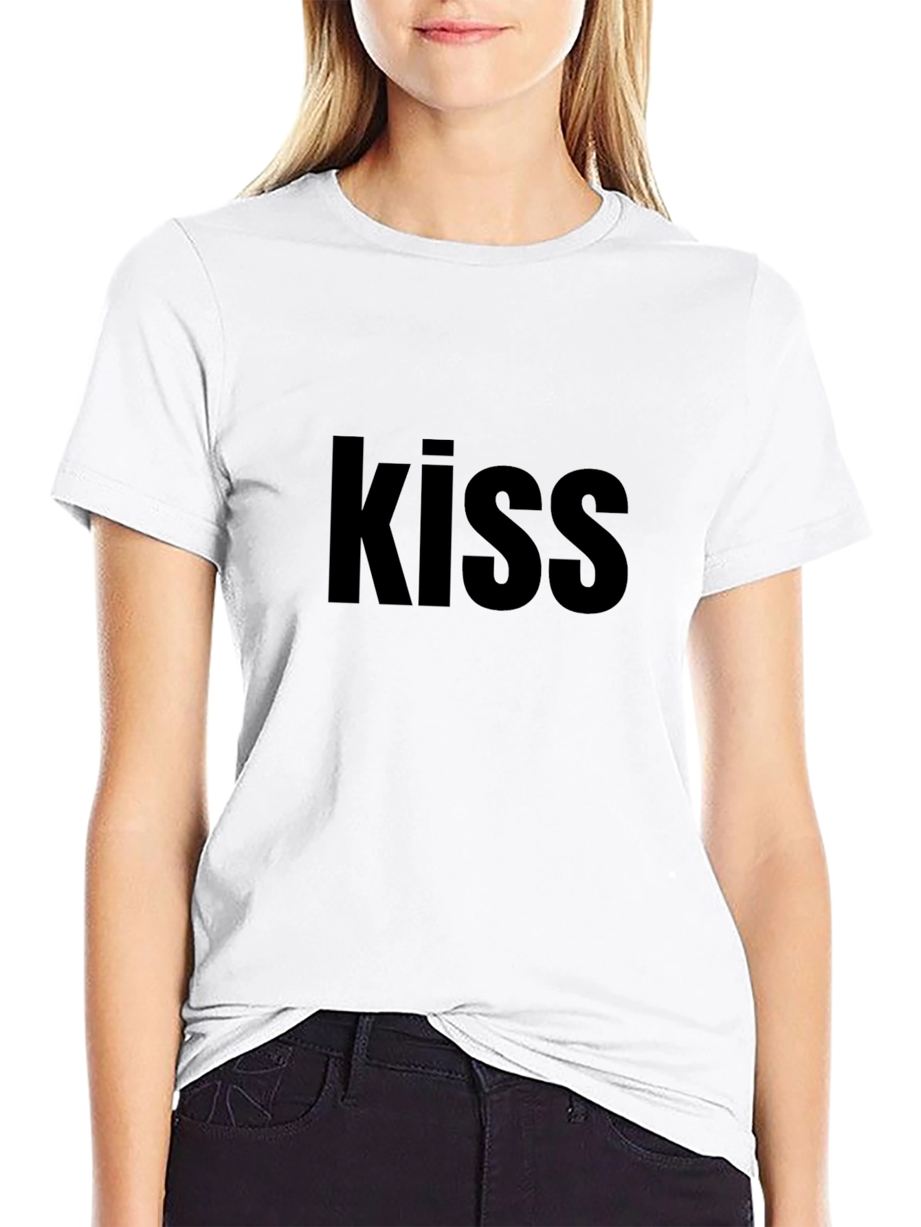 Black Kiss Graphic Black T-Shirt Casual Wear view 9