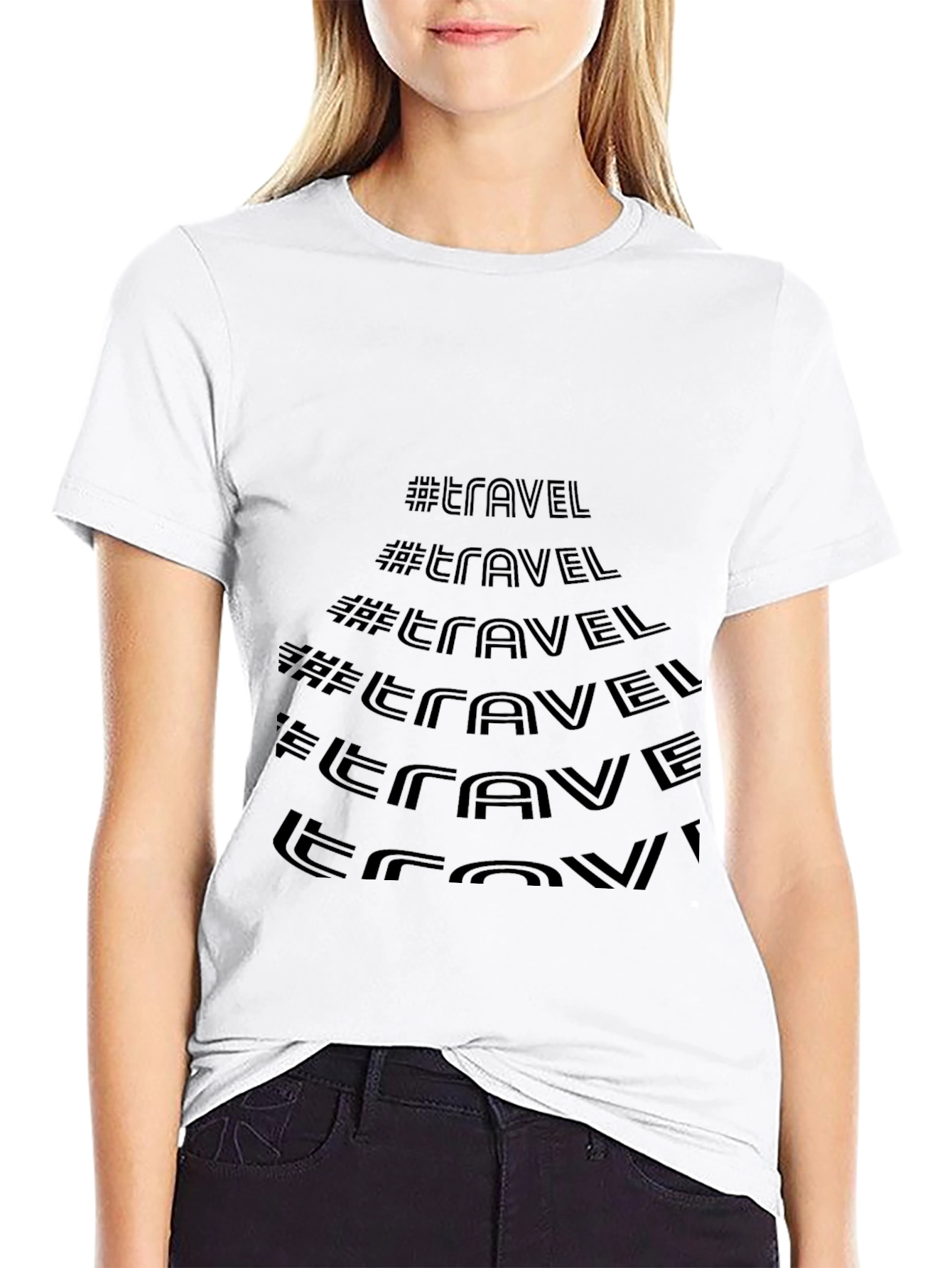 Black Travel Hashtag Graphic Tee - Black Cotton Blend view 9