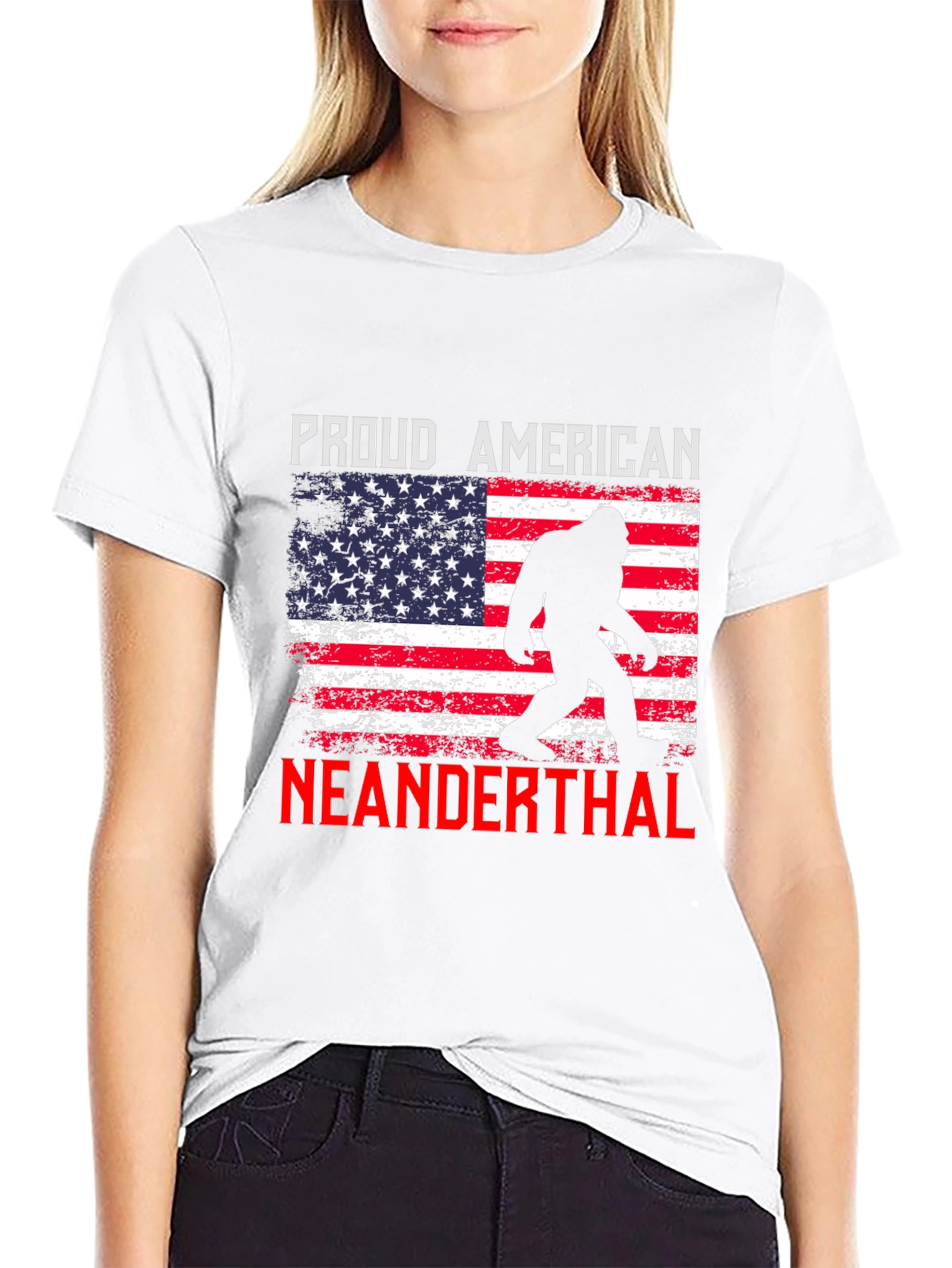 Black Proud American Neanderthal T-Shirt view 9