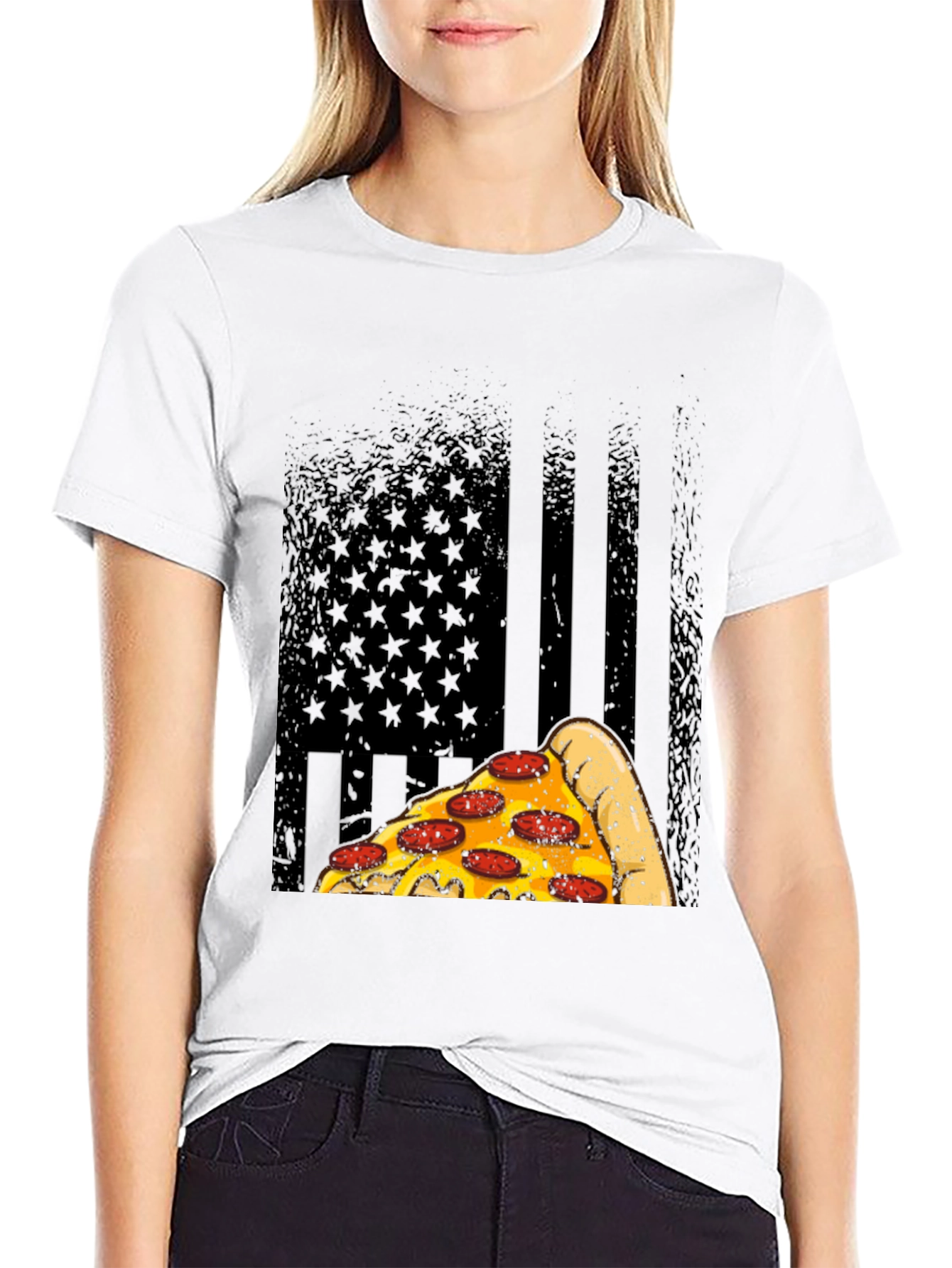 Black Pizza Flag Graphic T-Shirt view 9