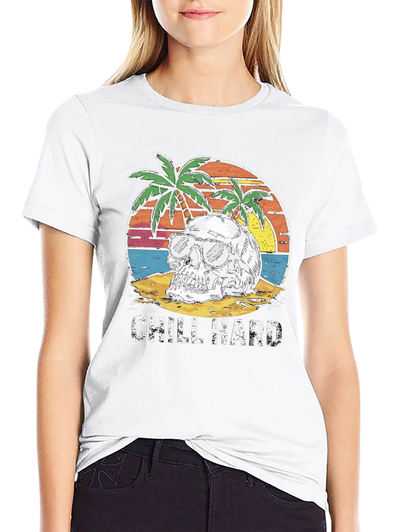 Black Chill Hard Skull Beach Graphic T-Shirt view 9