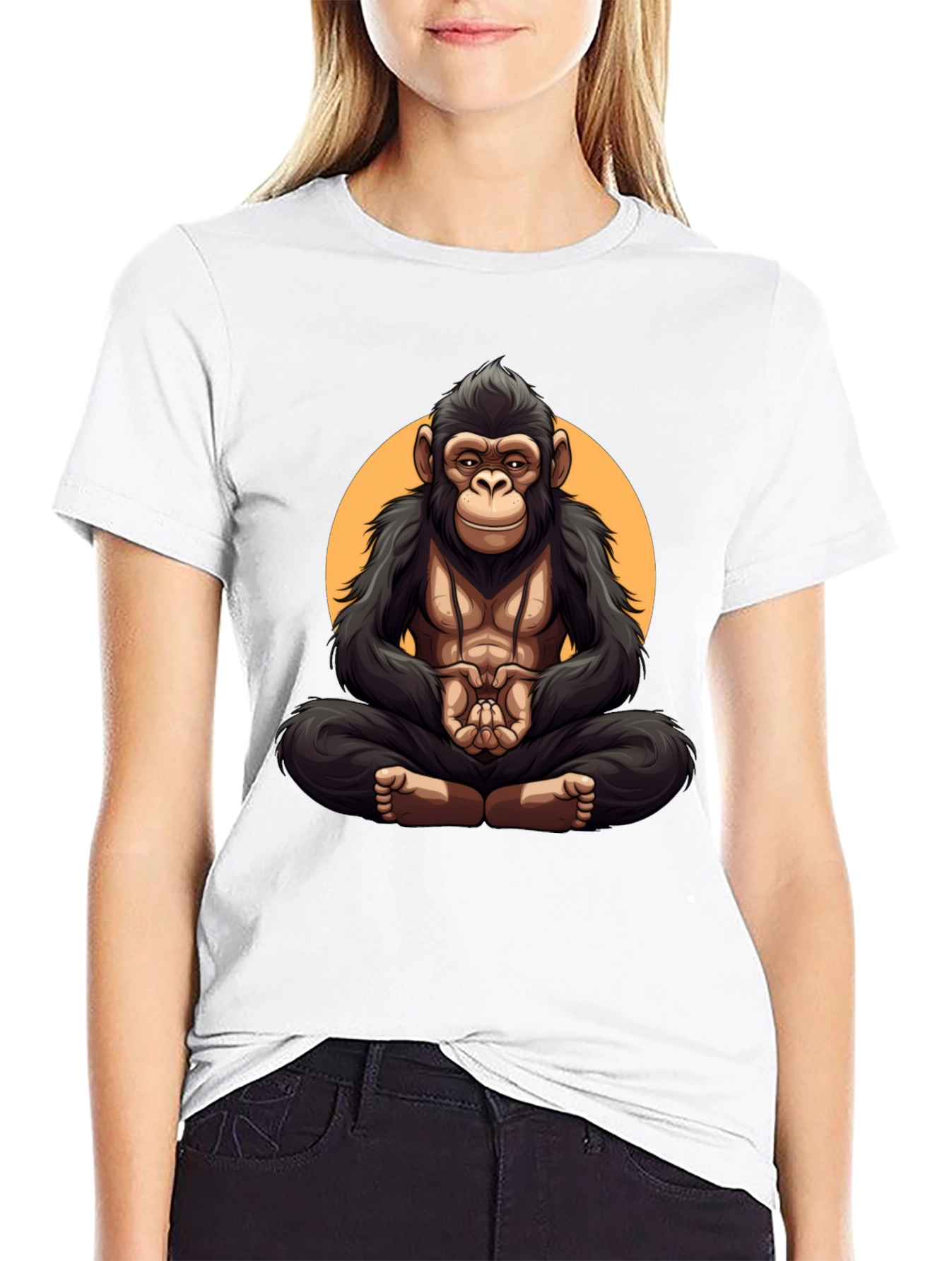 Black Zen Monkey T-Shirt: Meditating Gorilla Graphic Tee view 9