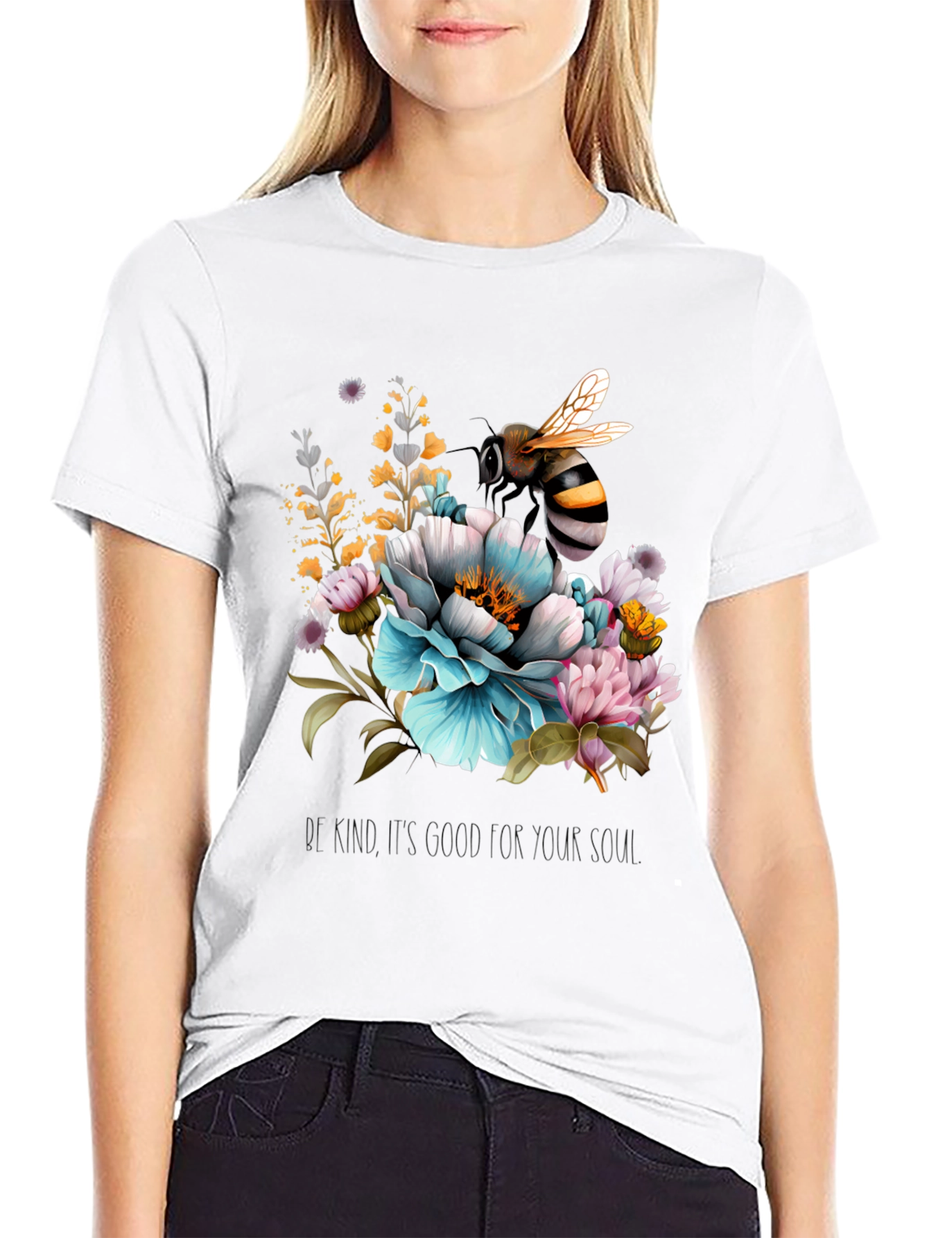 Black Floral Bee Graphic Tee - Black Cotton Blend view 9