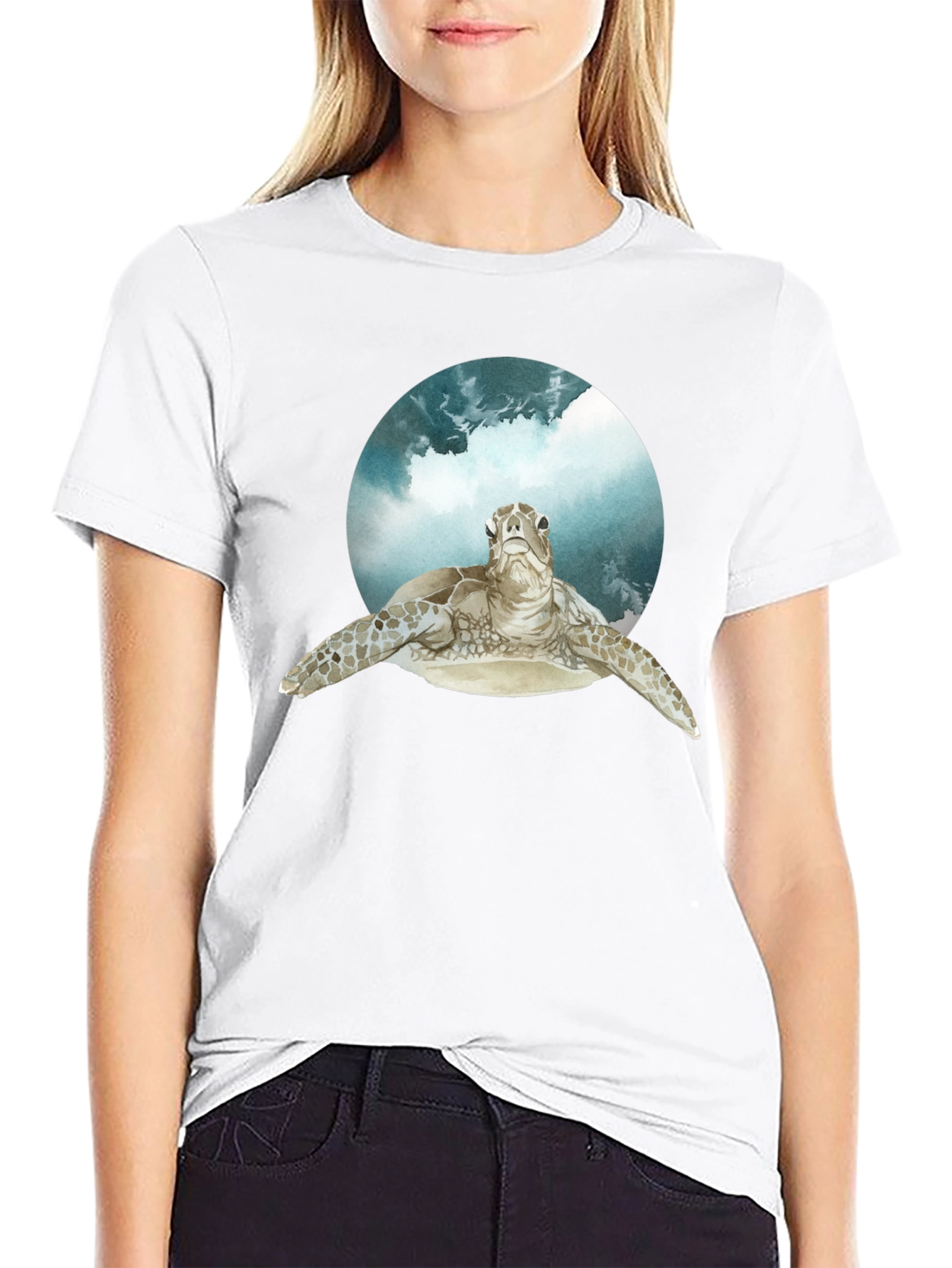 Black Sea Turtle Graphic Print Black T-Shirt view 9