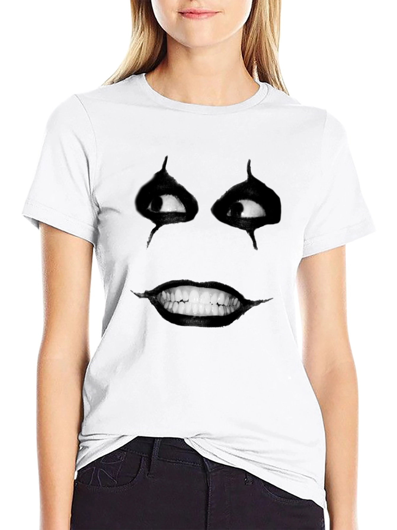 Black Creepy Smile Graphic Print Black T-Shirt view 9