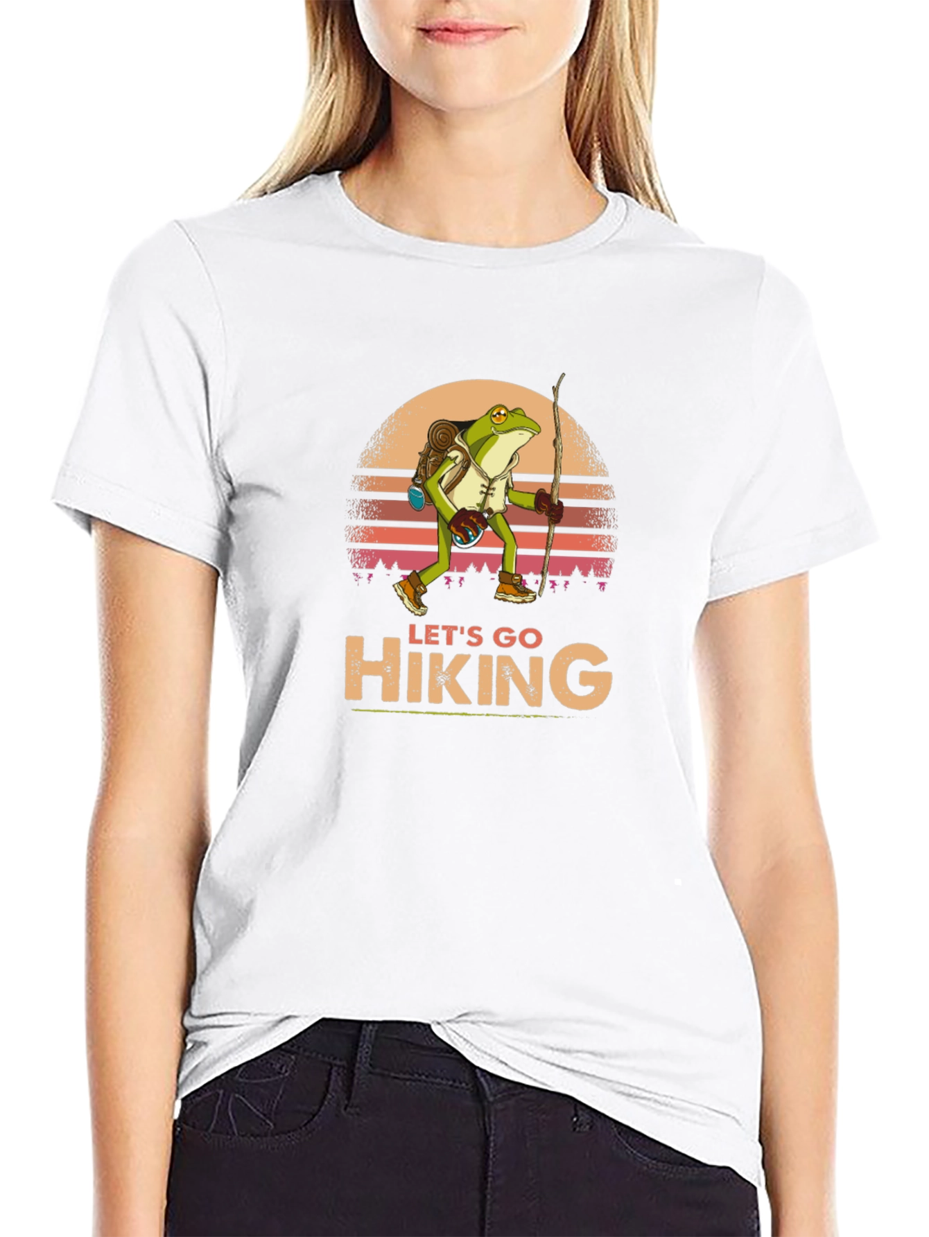 Black Let's Go Hiking Frog Graphic T-Shirt view 9