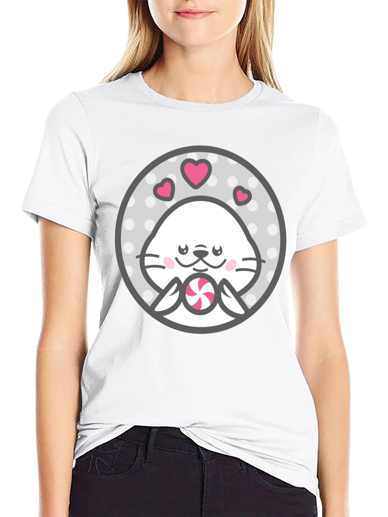 Black Kawaii Seal Lollipop Graphic Tee - Cute & Stylish Shirt view 9